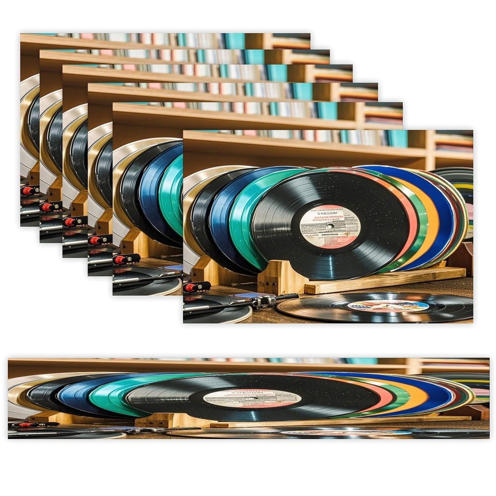 Vinyl Records Table Runner and Placemats Set of 6 Heat Resistant Table Runner Place Mats Modern Cloth Table Mat Washable Linen Placemat Festive Reusable Set