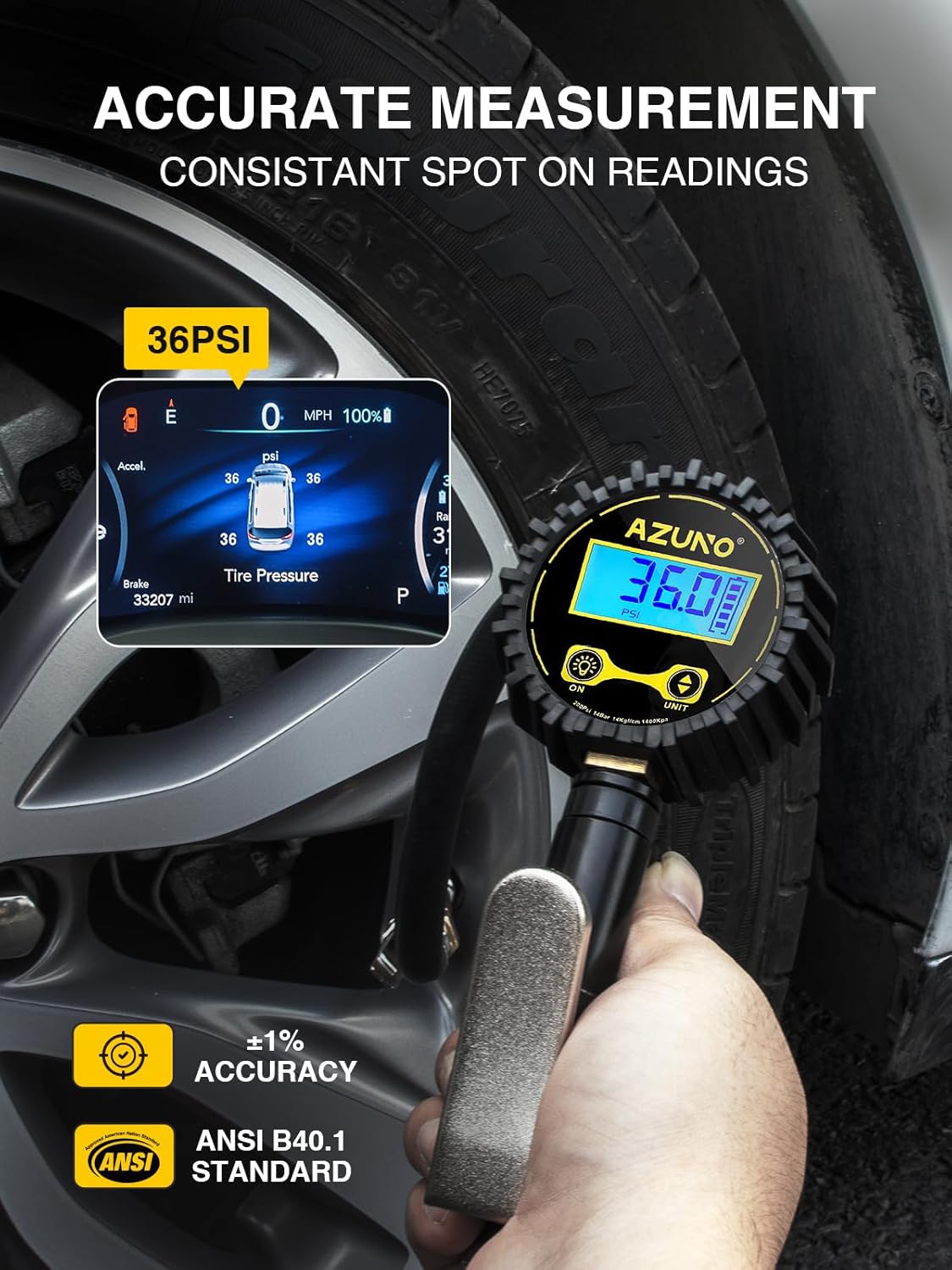 Checking tire pressure with AZUNO Digital Tire Inflator