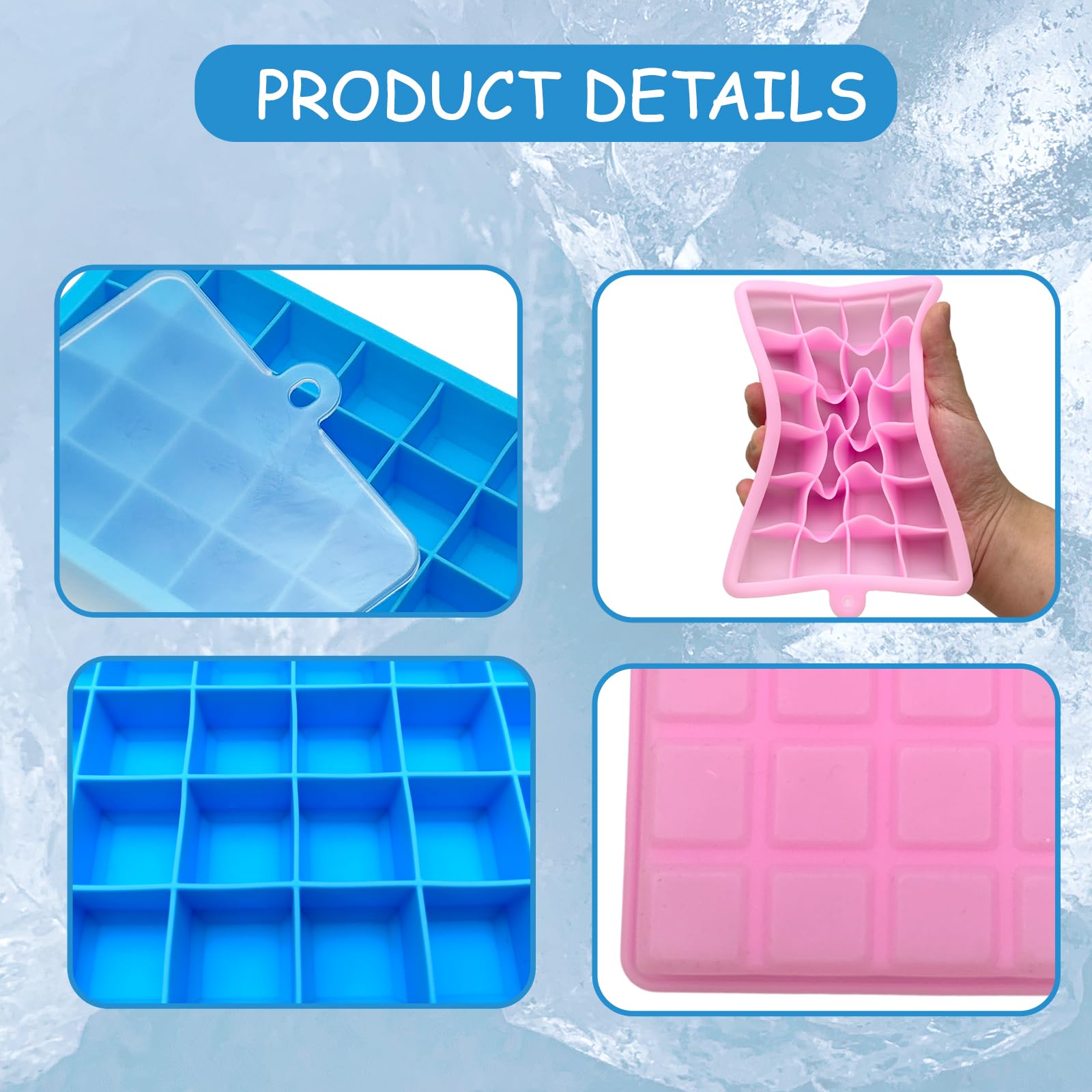 Bliceon 2 Pcs Silicone Ice Cube Tray, 24 Square Ice Cube Moulds with Lid - Image 3