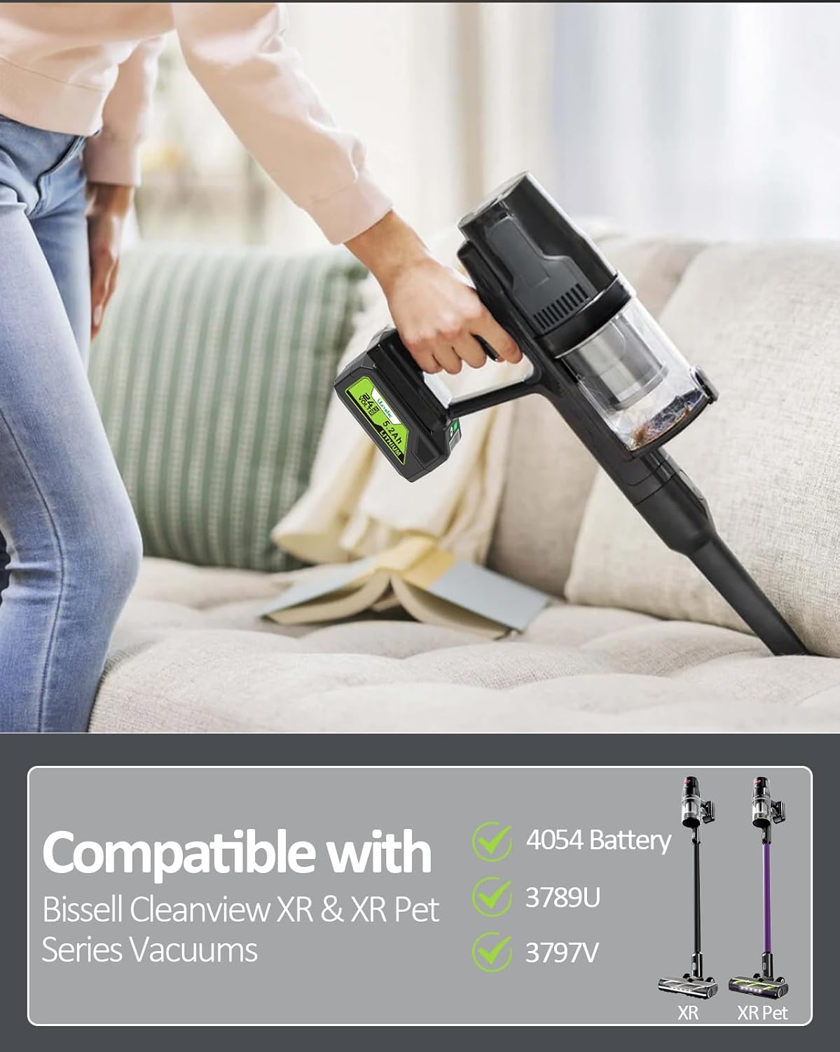 【True Capacity】 24V5.2AH Replacement for Bissell 24V Battery, Compatible with Bissell CleanView XR & XR Pet Stick Vacuum Cleaner 3789U 3797V, Replace for Bissell Cleanview XR Battery 4054