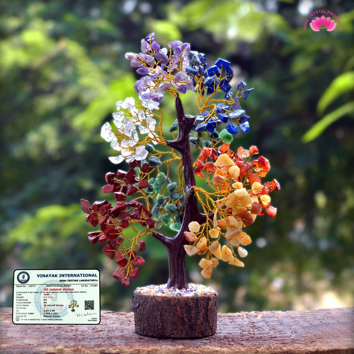 Reiki Crystal Products Certified 7 Chakra Tree, Spiritual Spaces & Good Luck Positive Energy Healing Crystal Seven Tree 300 Beads for Office, Home Décor & Living Room, Unique Gift Items