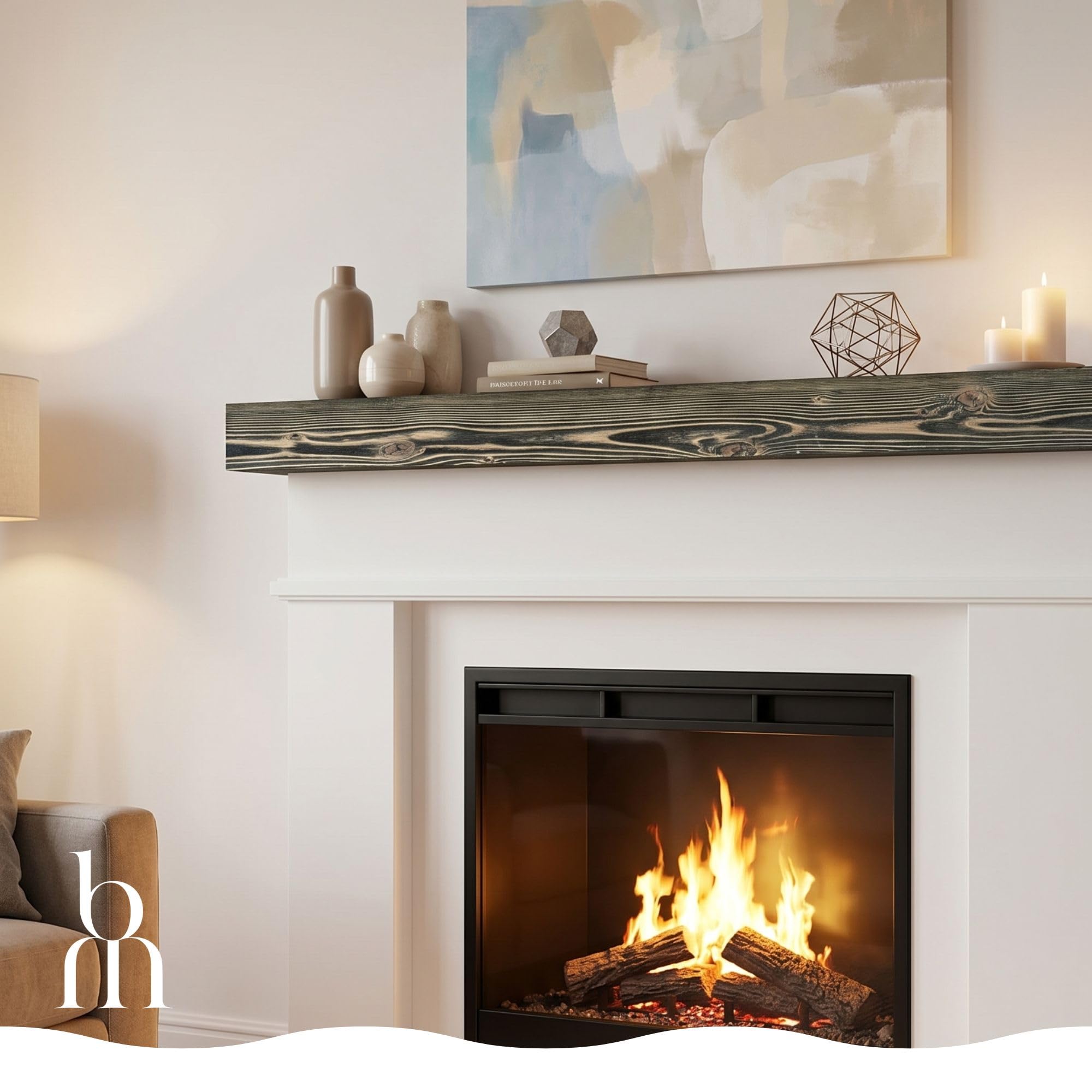 Photo 1 of ***FACTORY SEALED***BoscoMondo Solid Wood Fireplace Mantel Shelf, Floating Mantle for Living Room, Farmhouse Rustic Wood Mantel, Easy Wall Mount with Heavy-Duty Metal Bracket (60", Olive)