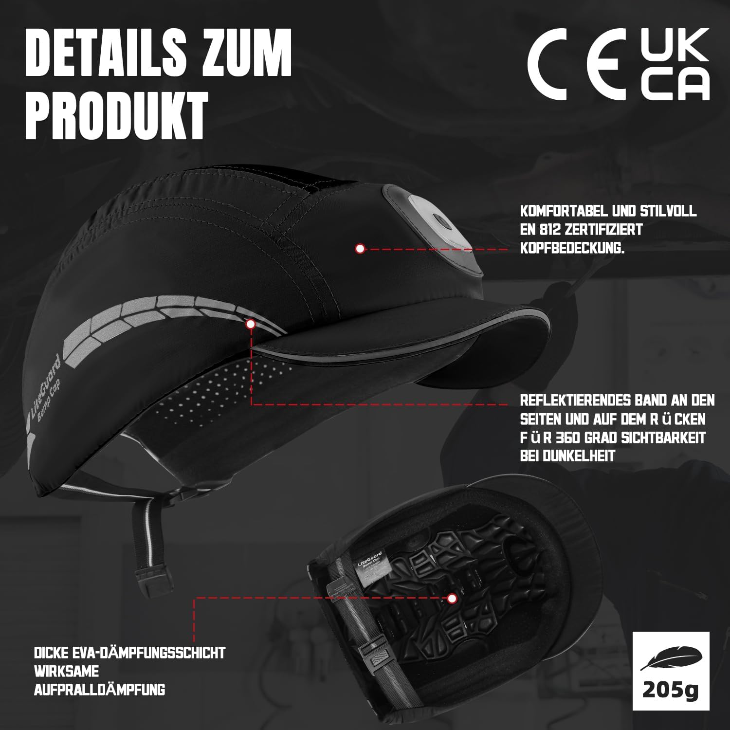 HEARMOR Casquette légère avec Bandes réfléchissantes, Style Casquette de Baseball Respirante, Protection de la tête pour Hommes et Femmes