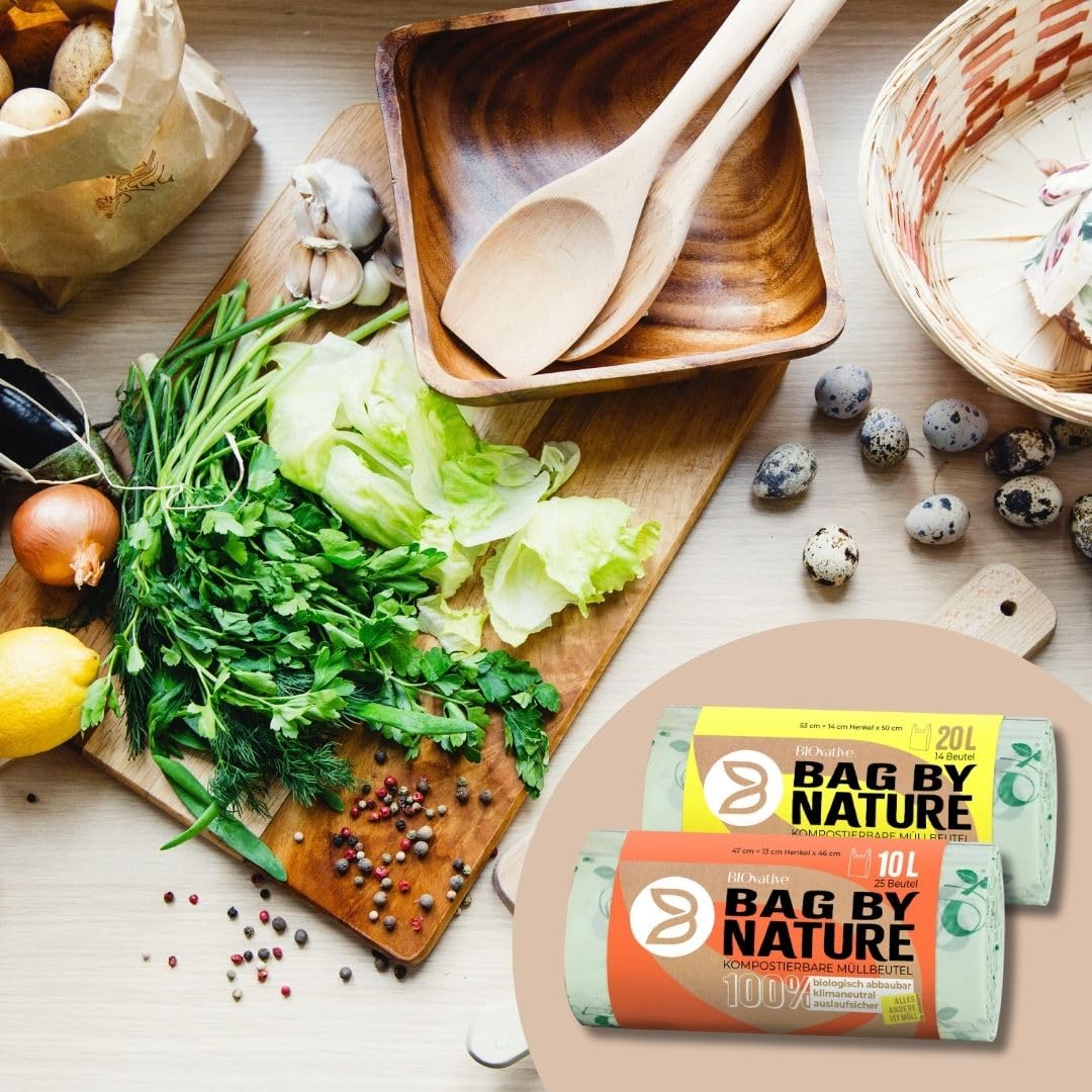 Sacchi per la Spazzatura Organica da 10L con Manico - Made in Germany - 100% compostabile e biodegradabile - Disponibile Anche da 6L, 20L, 30L
