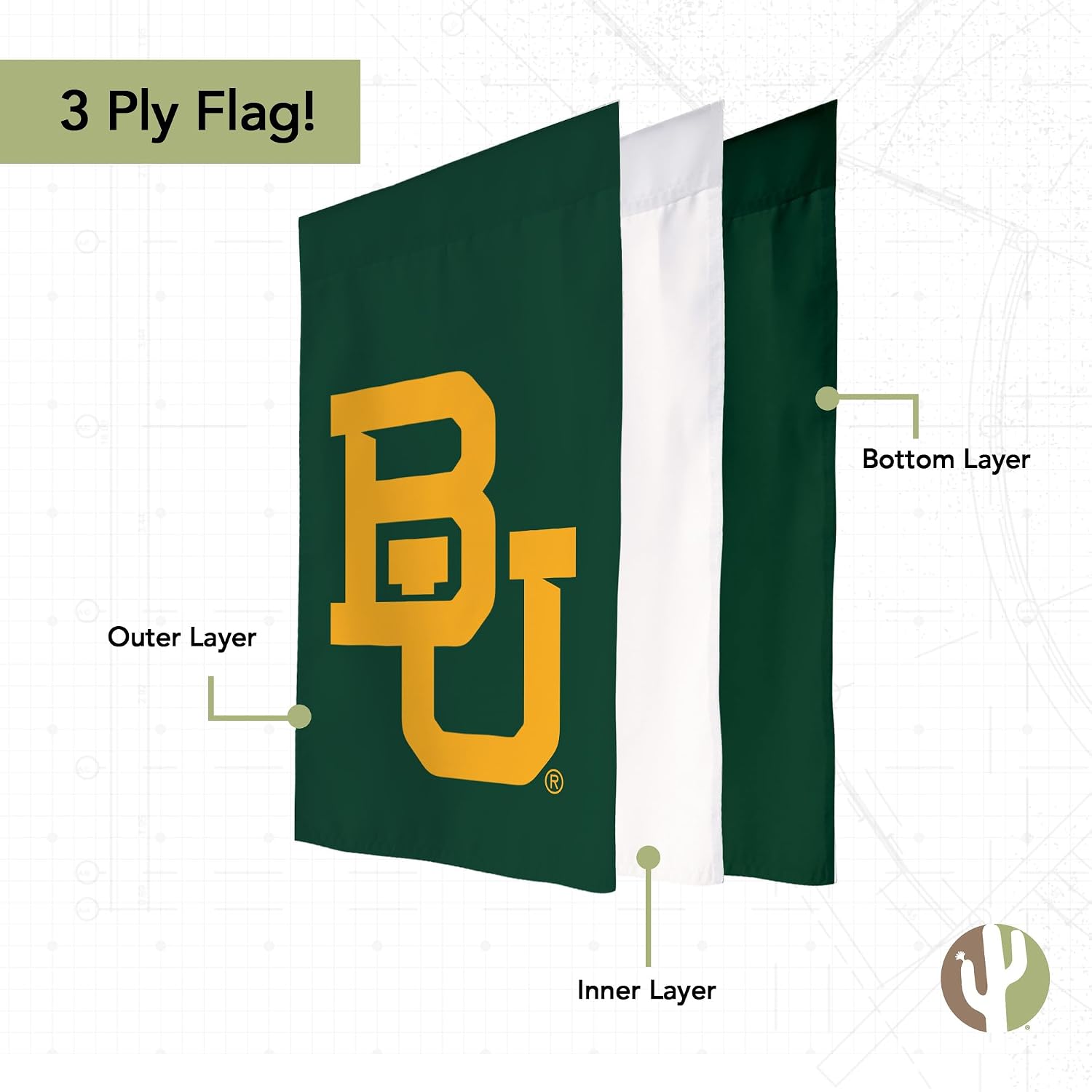 Desert Cactus Baylor University BU Garden Flag – 19 x 12 inch Baylor Bears Banner, For Outdoor Display and Events (Design K)