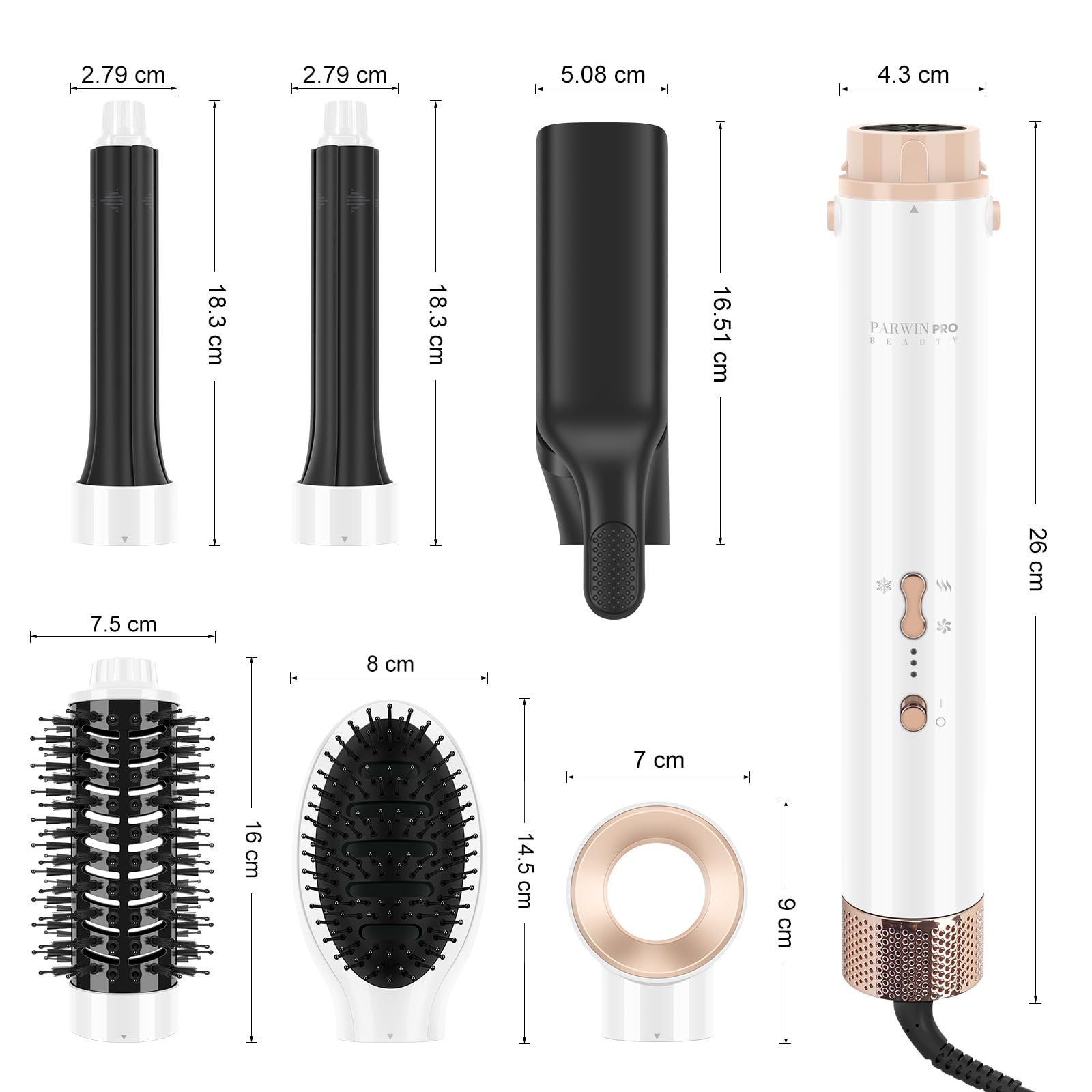 Air Glätteisen ＆ Auto-Wrap Lockenaufsätzen - 6 IN 1 Airstyler Set - PARWIN PRO BEAUTY Ionen Haartrockner Set, 110,000 RPM Hochtouriger Motor, für Trocknen, Glätten, Volumen, Locken- Weiß