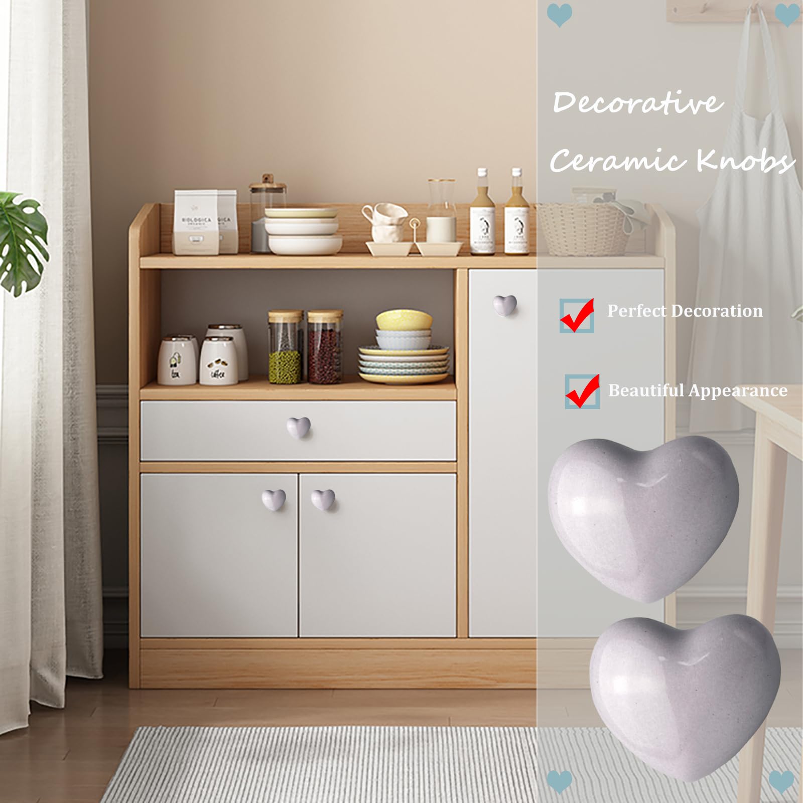 Mimhooy 4 Pack Purple Ceramic Heart Shaped Drawer Knobs for Cupboards Decorative Cabinet & Draws - Image 4