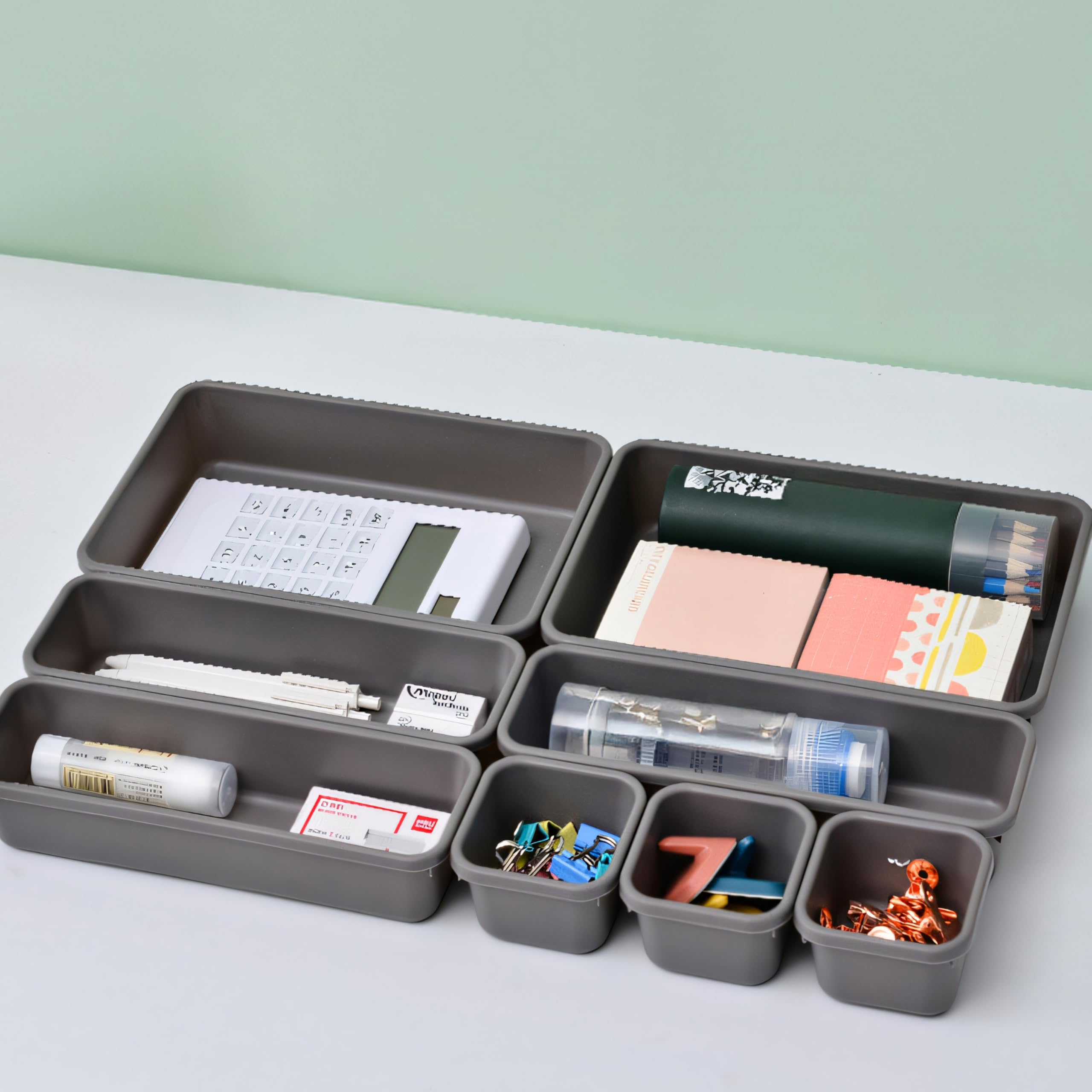 Set 8 Organizer Per Cassetti In Feltro, Divisori Regolabili, Per Scrivania, Bagno, Cucina, Grigio Scuro - 5