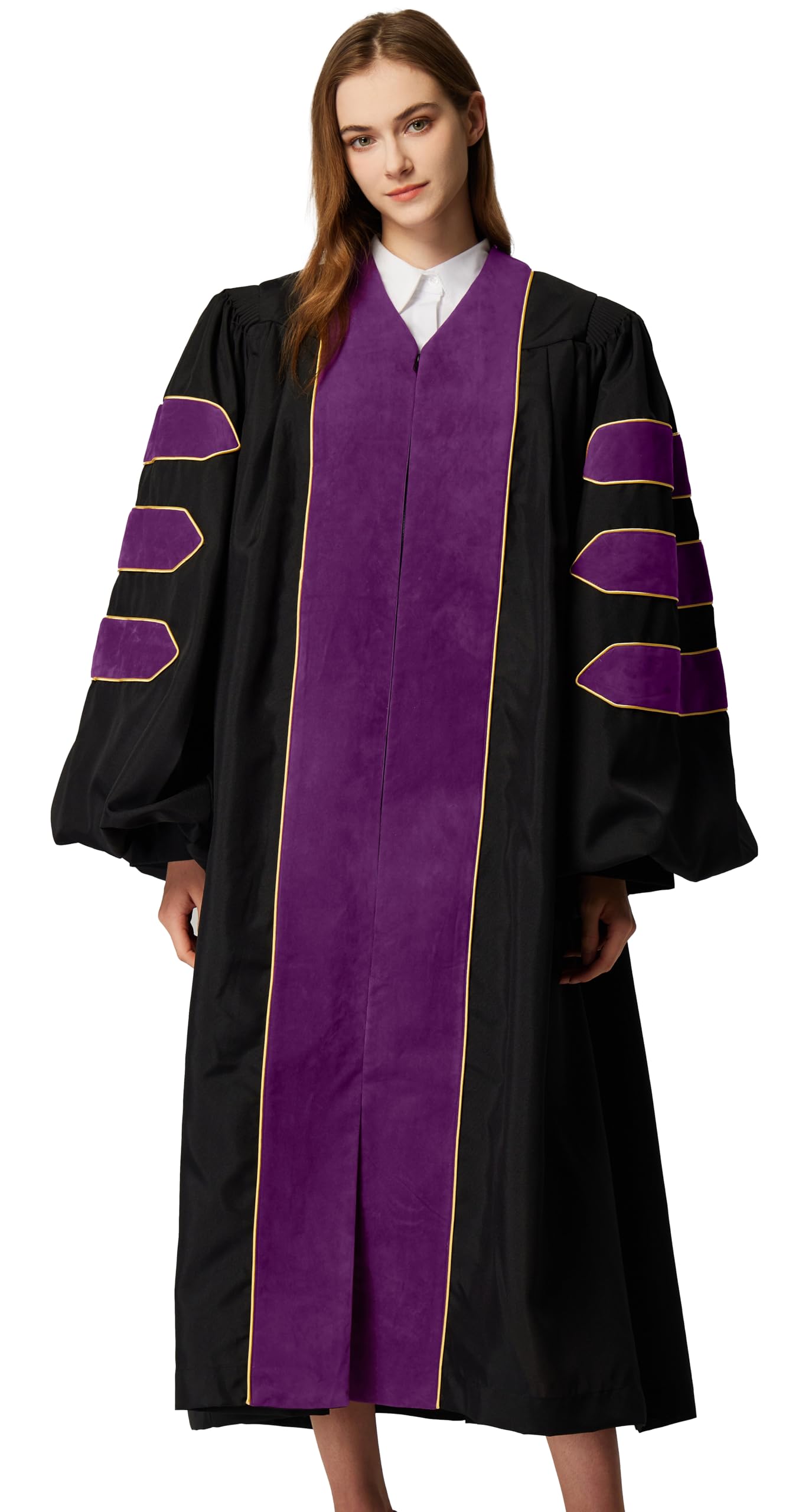 MyGradDay Unisex Deluxe Doctoral Graduation Gown with Gold Piping