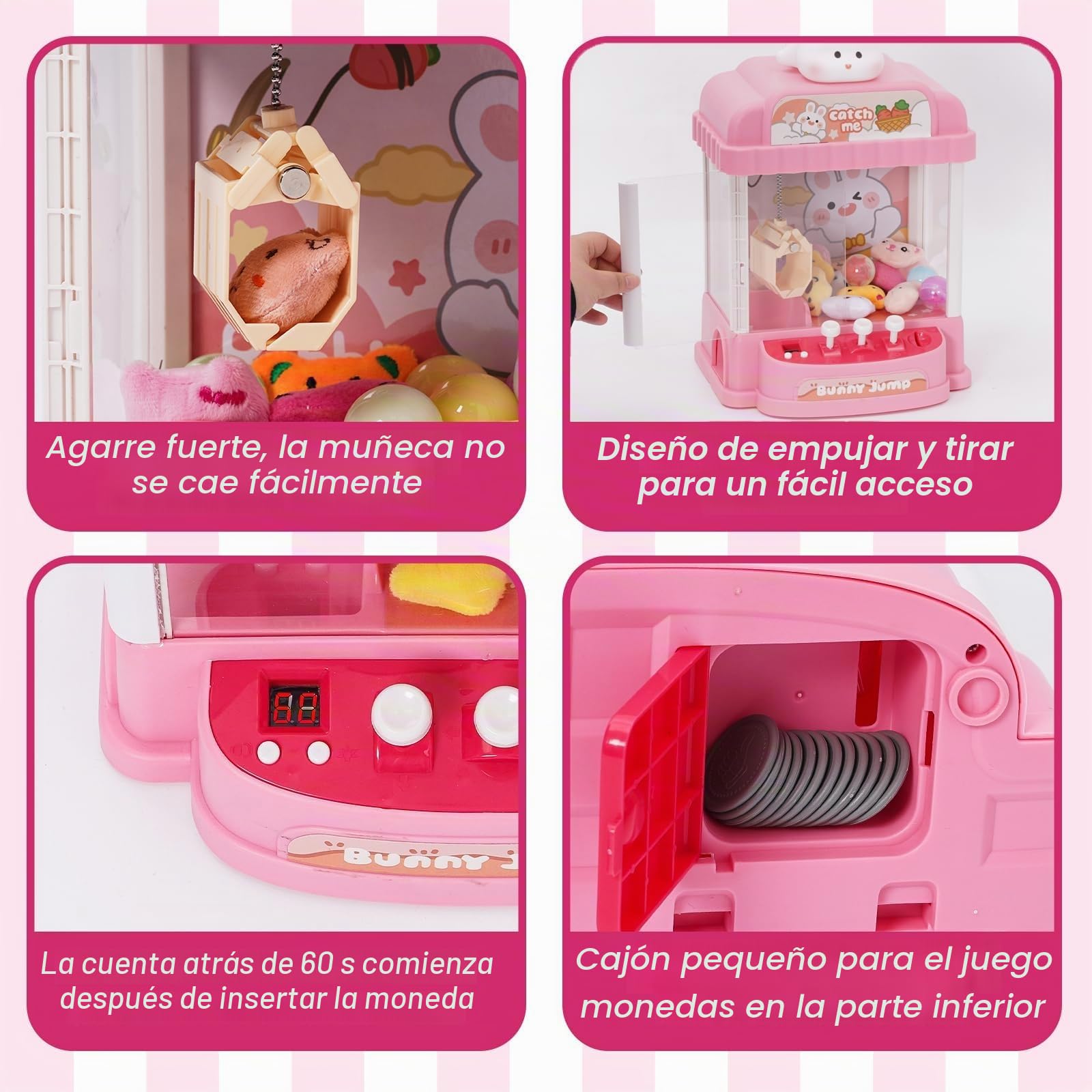 Máquina de Garra para Niños con 10 Peluches y 10 Gashapons Mini Candy Grabber Agarrador de Caramelos Máquina Expendedora de Garras Juegos Arcade Claw Machine Regalo de Cumpleaños para Niñas 3+ Años