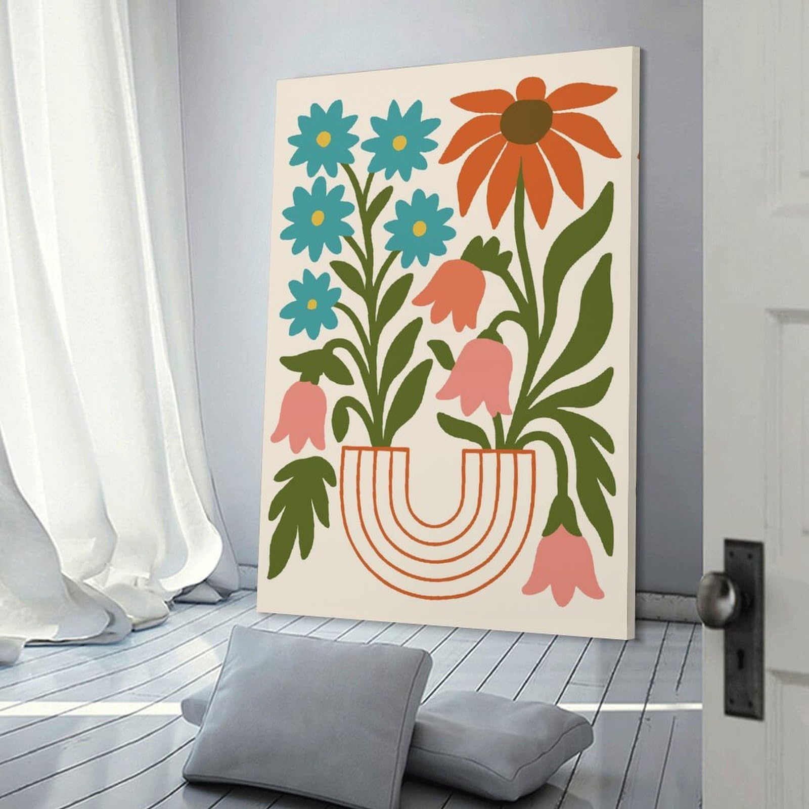 Junmoney Floral Still Life with Rainbow Vase Wall Art Print, 24x36inch(60x90cm), for Lounge Decor, Bedroom Walls Or Flats, Decorative Artwork for Empty Walls