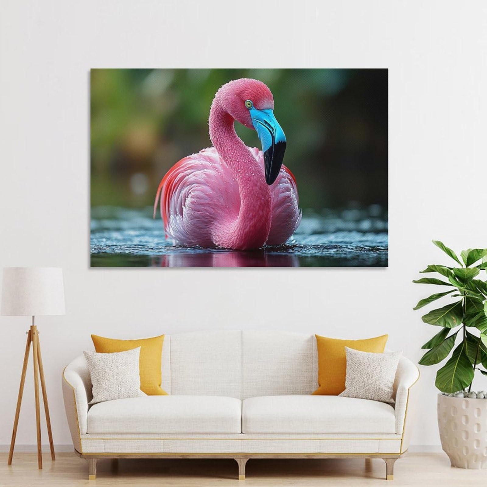 Junmoney Wall Picture Print Pink Flamingo in Water, 08x12inch(20x30cm), for Living Room, Lounge Or Sitting Room, A Home Accent with Warm Character