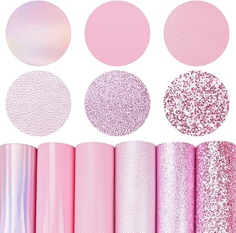 Litchi 6 Pack 8x12 Inch Faux Leather Sheets for Bow Earring, Easy to Cut Vinyl Fabric for Cricut, Durable Fade Resistant Leatherette Without Smell, Pink