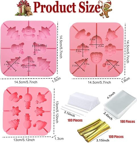 Miniatura 3 de Juego de 303 moldes de piruleta de Navidad, molde de caramelo de Navidad, alce, Papá Noel, muñeco de nieve, copo de nieve, sombrero de Navidad,
