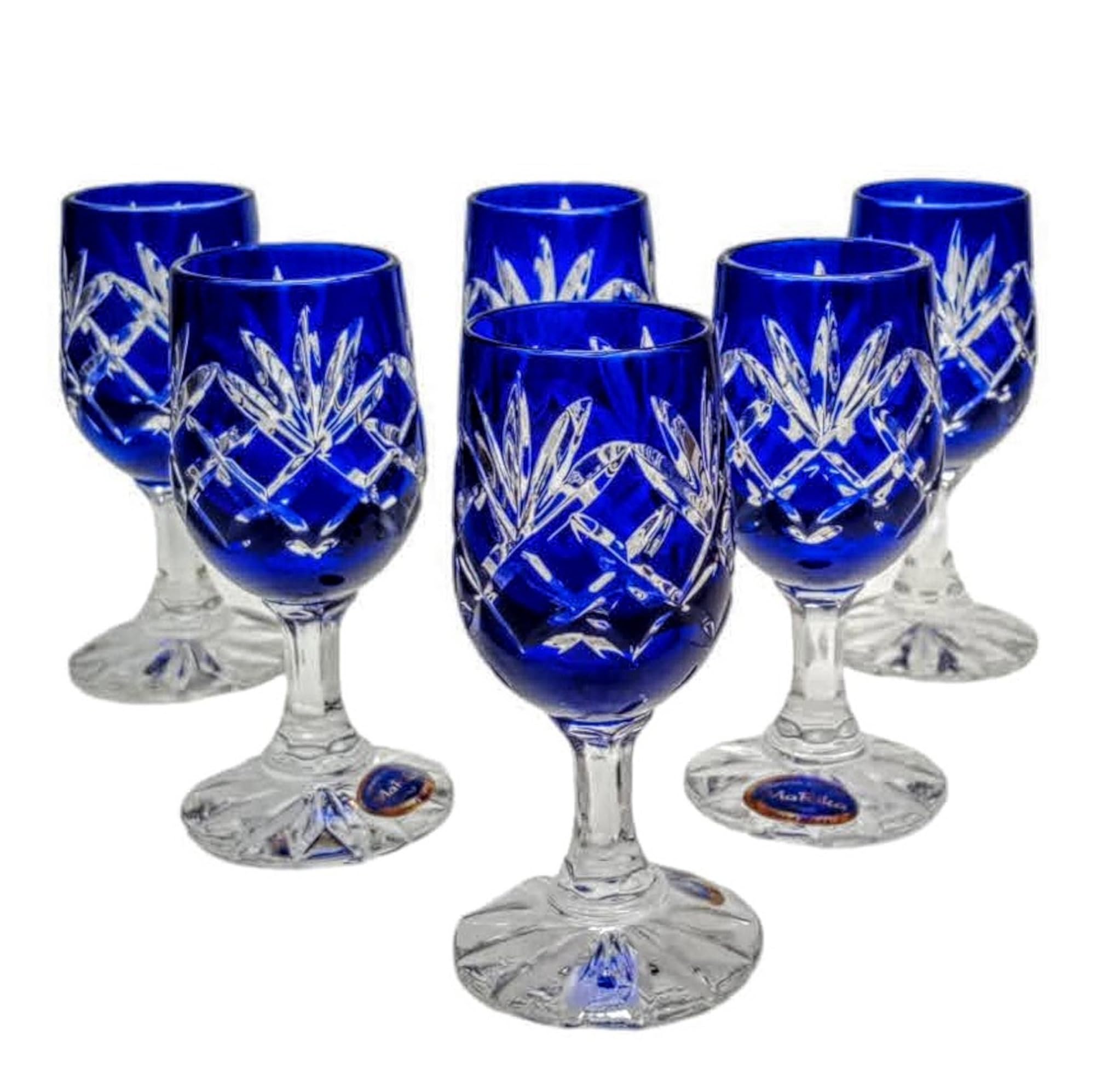 Verres à vodka en cristal bleu peints à la main au design ananas haut de gamme