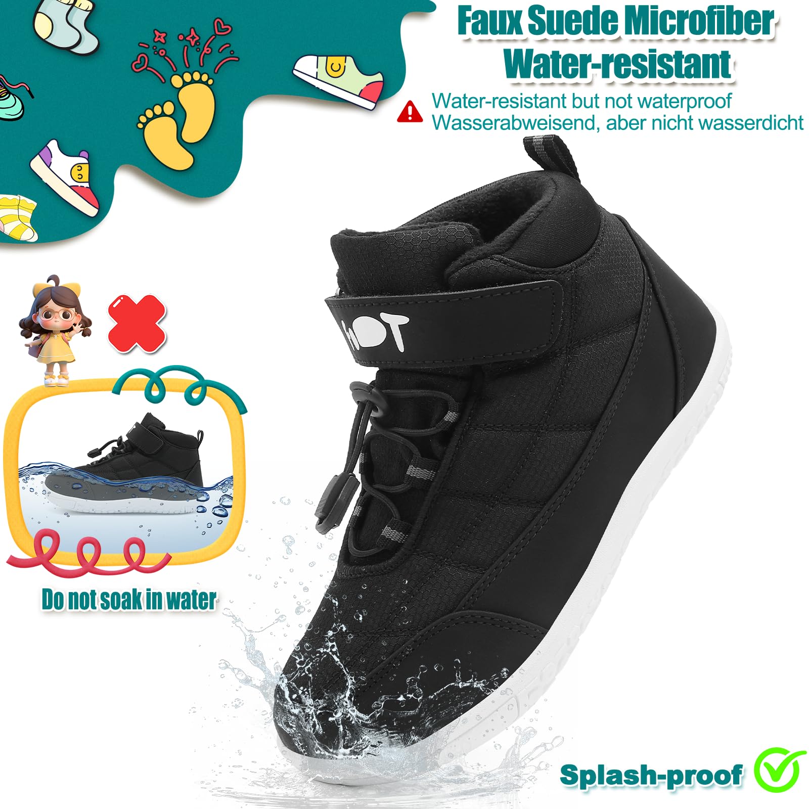 Wizshoe Botas Barefoot Lente Herfst Overgang Niño Niña Alta Zapatillas Resistente al agua Antideslizante Descalzas Minimalistas Sneakers Trekking Ligeras Cómodas Negro 34EU