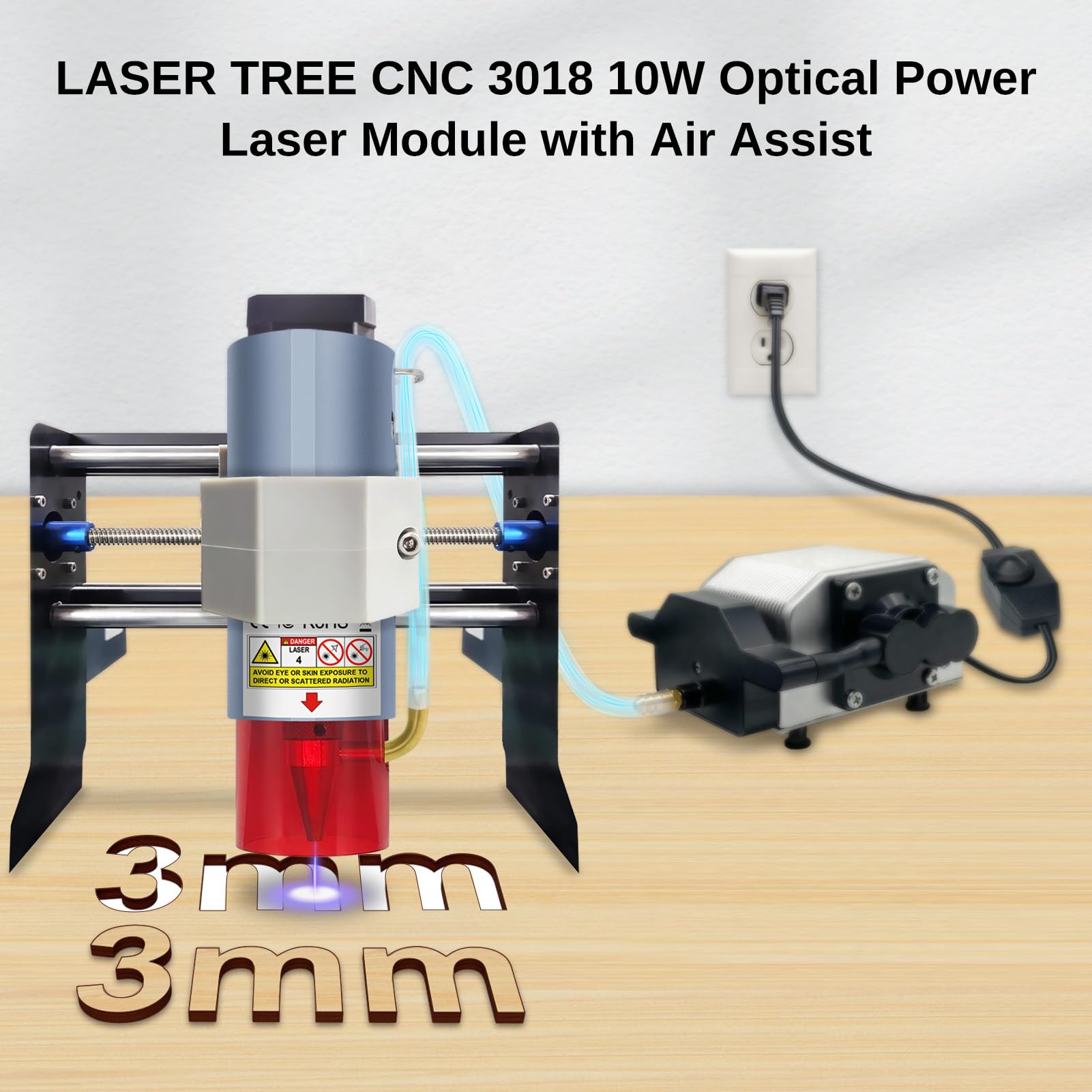 Kit modulo laser LASER TREE CNC 3018, testa laser con potenza ottica da 5 W con assistenza aerea, lunghezza focale fissa 45 mm, doppia compressione spot, compatibile con macchina CNC 3018, 12 V