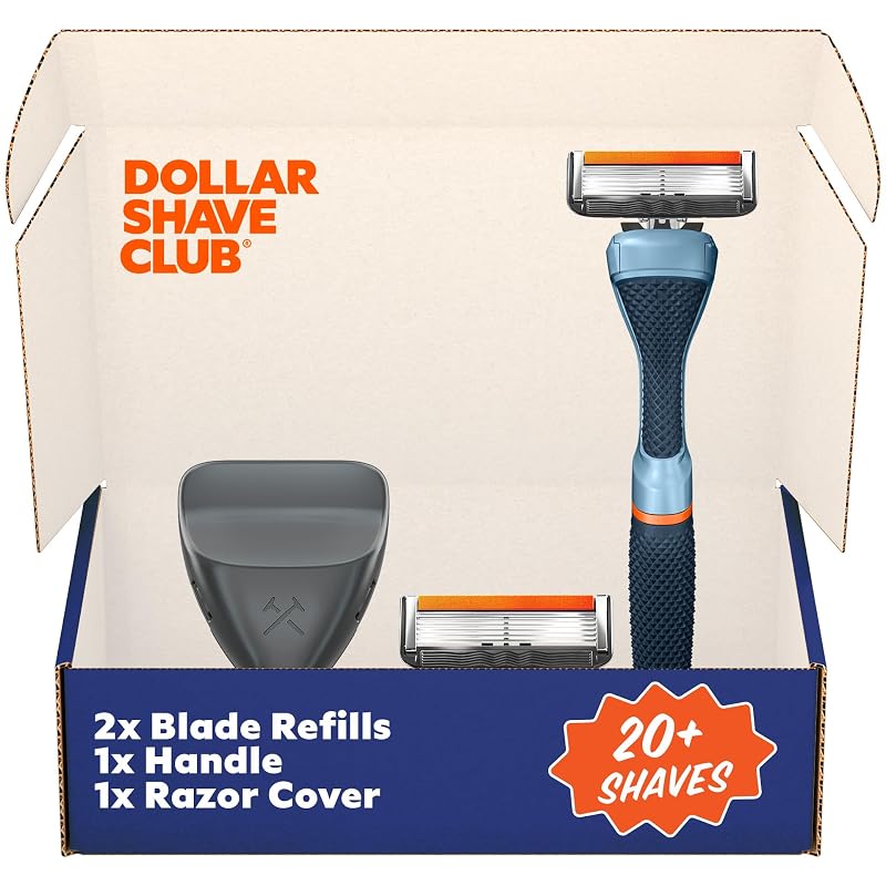 Kit de barbear Guest Pass Dollar Shave Club com lâminas de 6 lâminas, cabo e capa — Pacote com 2 refis