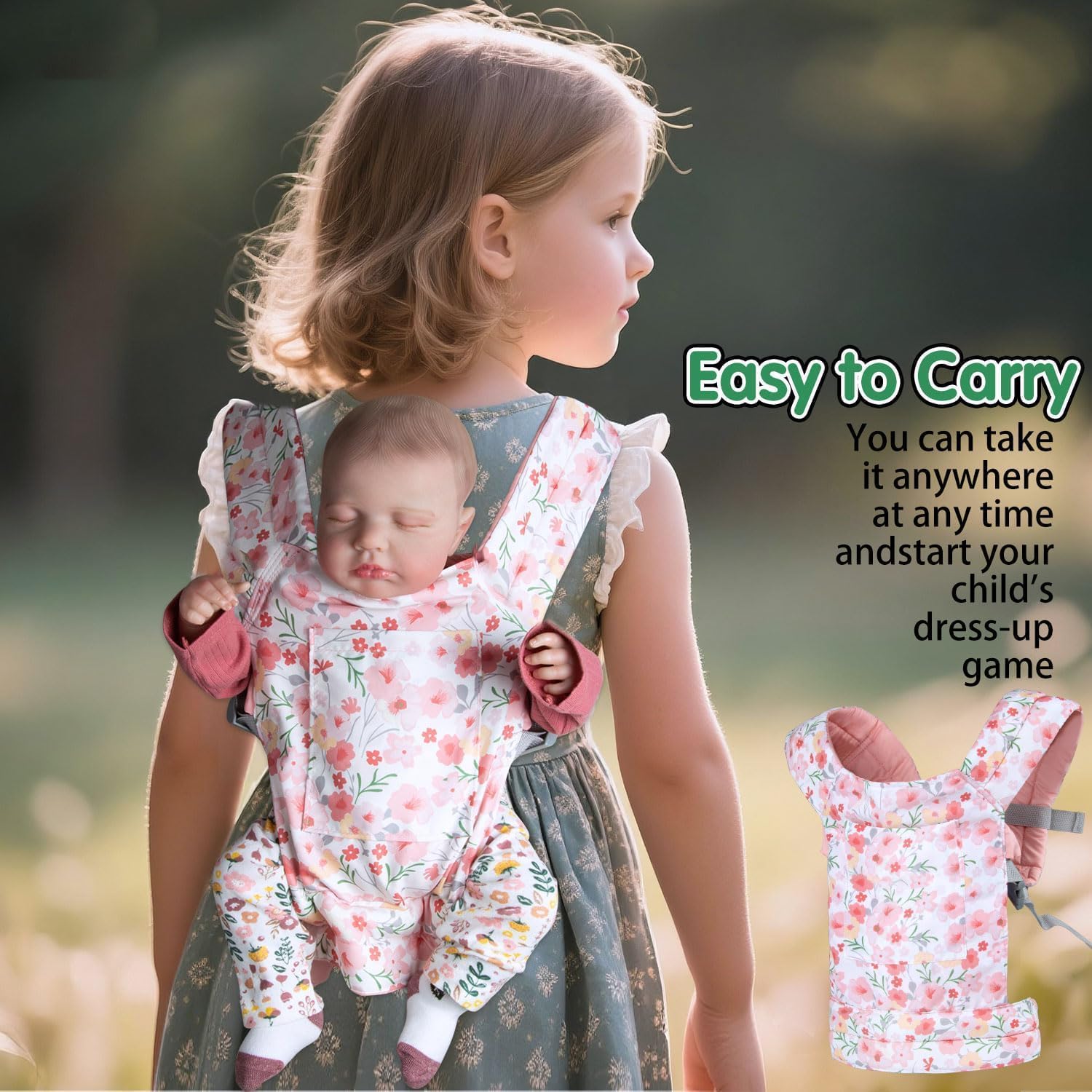 Reborn Babypuppenzubehör mit Tragetasche und Fütterungszubehör für 43,2 - 50,8 - 55,9 cm große Babydoll/Stofftiere, Blumen-Babypuppentrage für kleine Mädchen, Kleinkinder, 10 Stück