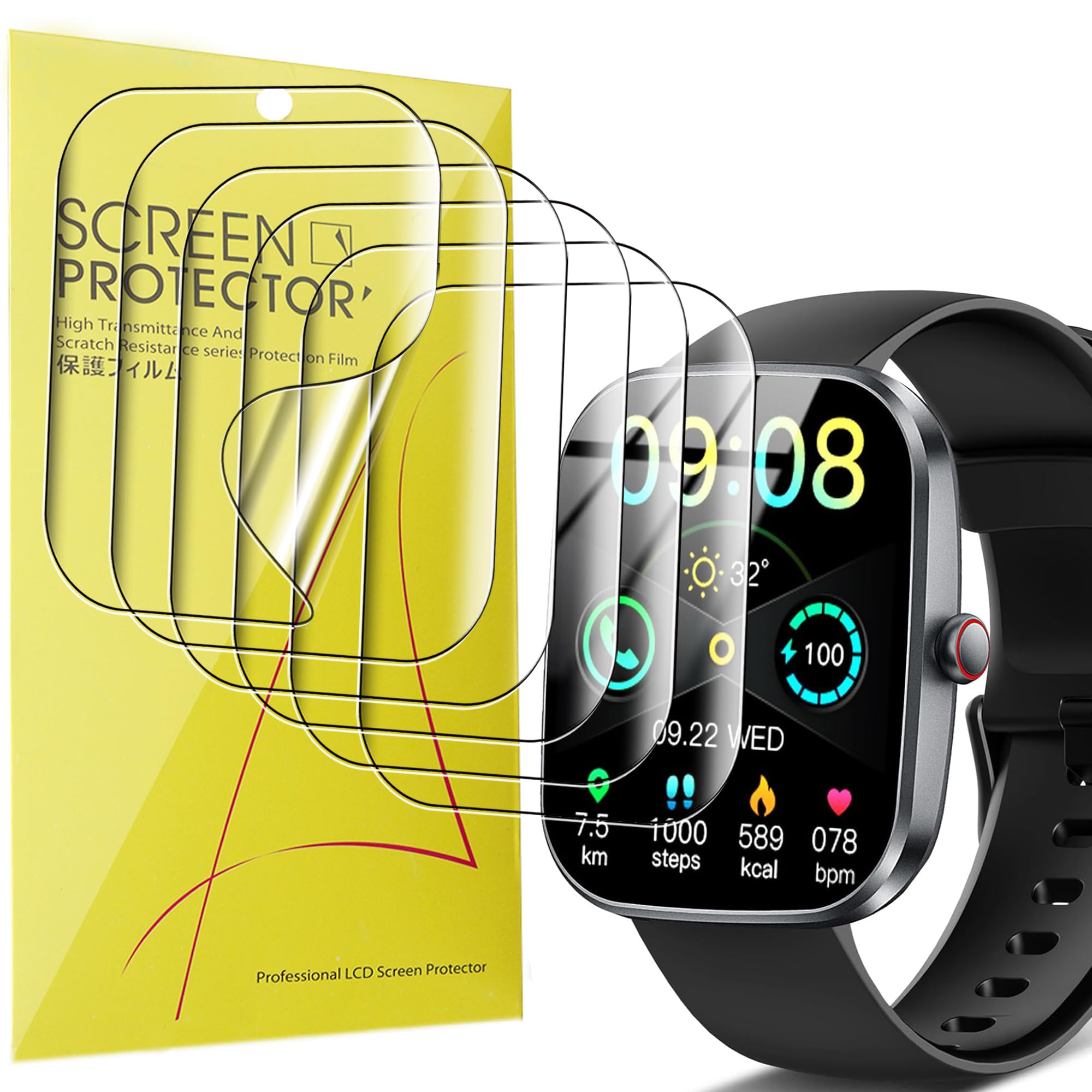 Compatible for Soudorv Smartwatch Screen Protector,T70 Smartwatch Screen Protector, Lamshaw Full Coverage TPU Clear Film Compatible for Soudorv Smartwatch T70-1.91” (TPU-6 Pack)