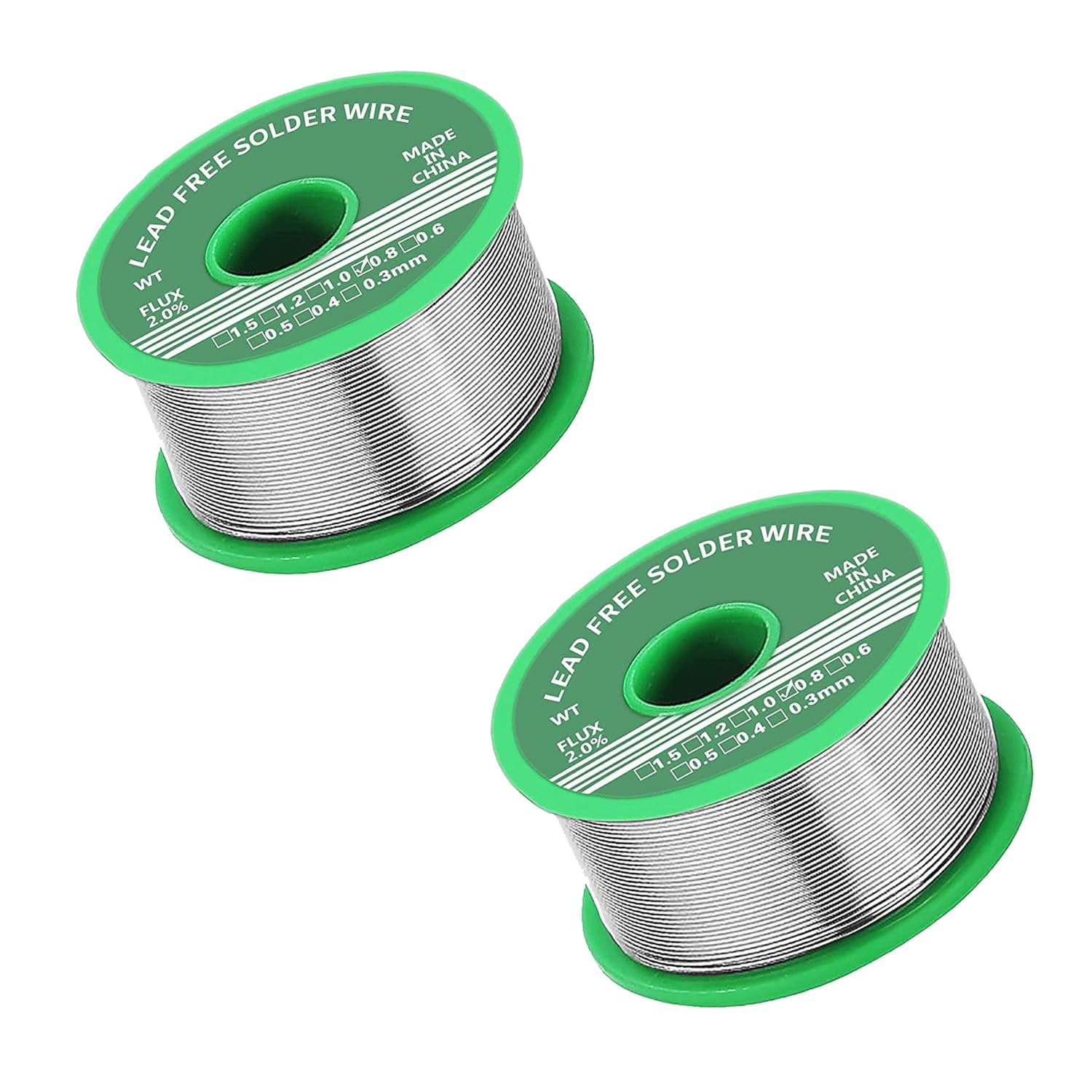2Pcs 0.8mm Solder Wire, Lead Free Sn99.3 Cu0.7 with Rosin Core