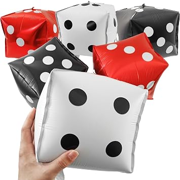 6 Pcs Dice Balloons Jumbo Dice Foil Ballons 12 Inch Large Casino Themed Party Favors Decorations Casino Balloons