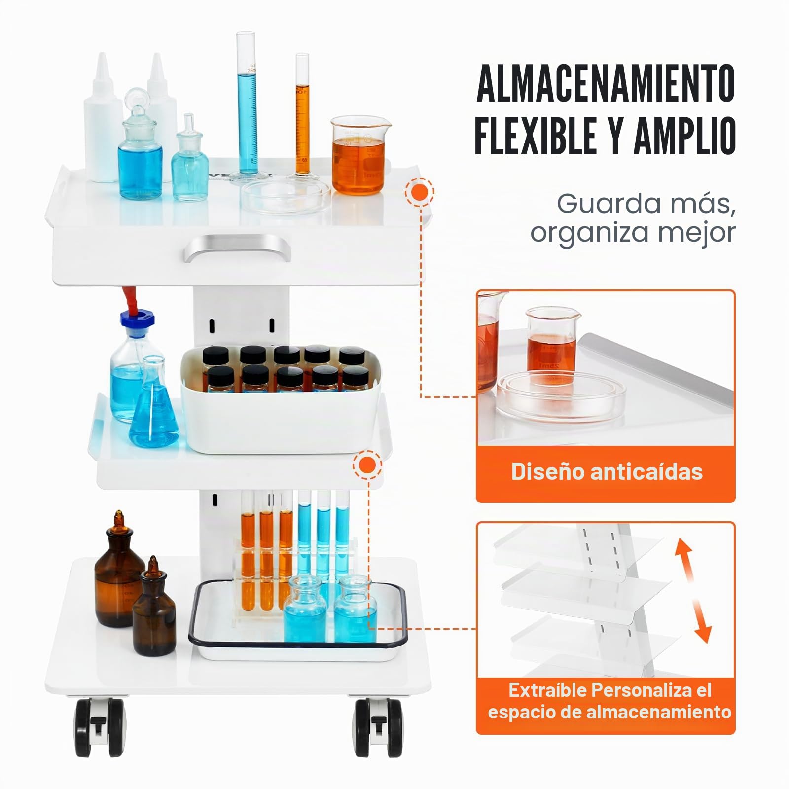 VEVOR Carro de laboratorio de acero carro médico de 3 capas carro de servicio de gran carga de 100 kg con ruedas giratorias almacenamiento para laboratorio, sala de estar, hospital, uso dental