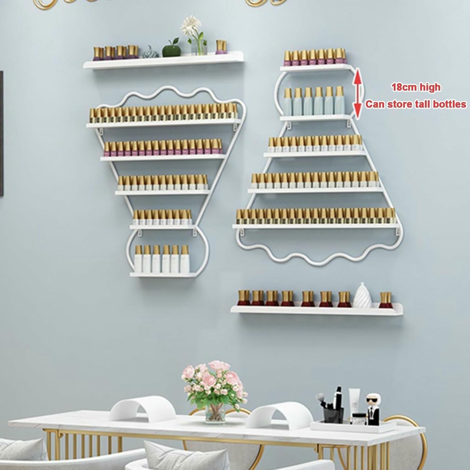 Expositor de esmaltes de uñas de 5 Niveles para Montar en la Pared, Ideal para Salones y Negocios en casa para cosméticos, perfumes, aceites Esenciales y pintalabios.