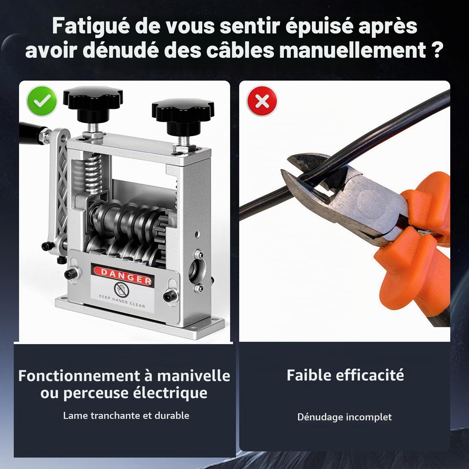 Machine à dénuder à 6 trous – Pince à dénuder professionnelle pour câble de 3 à 17 mm, équipée de 5 lames, double mode manuel/électrique, outil industriel portable pour fils de cuivre/aluminium
