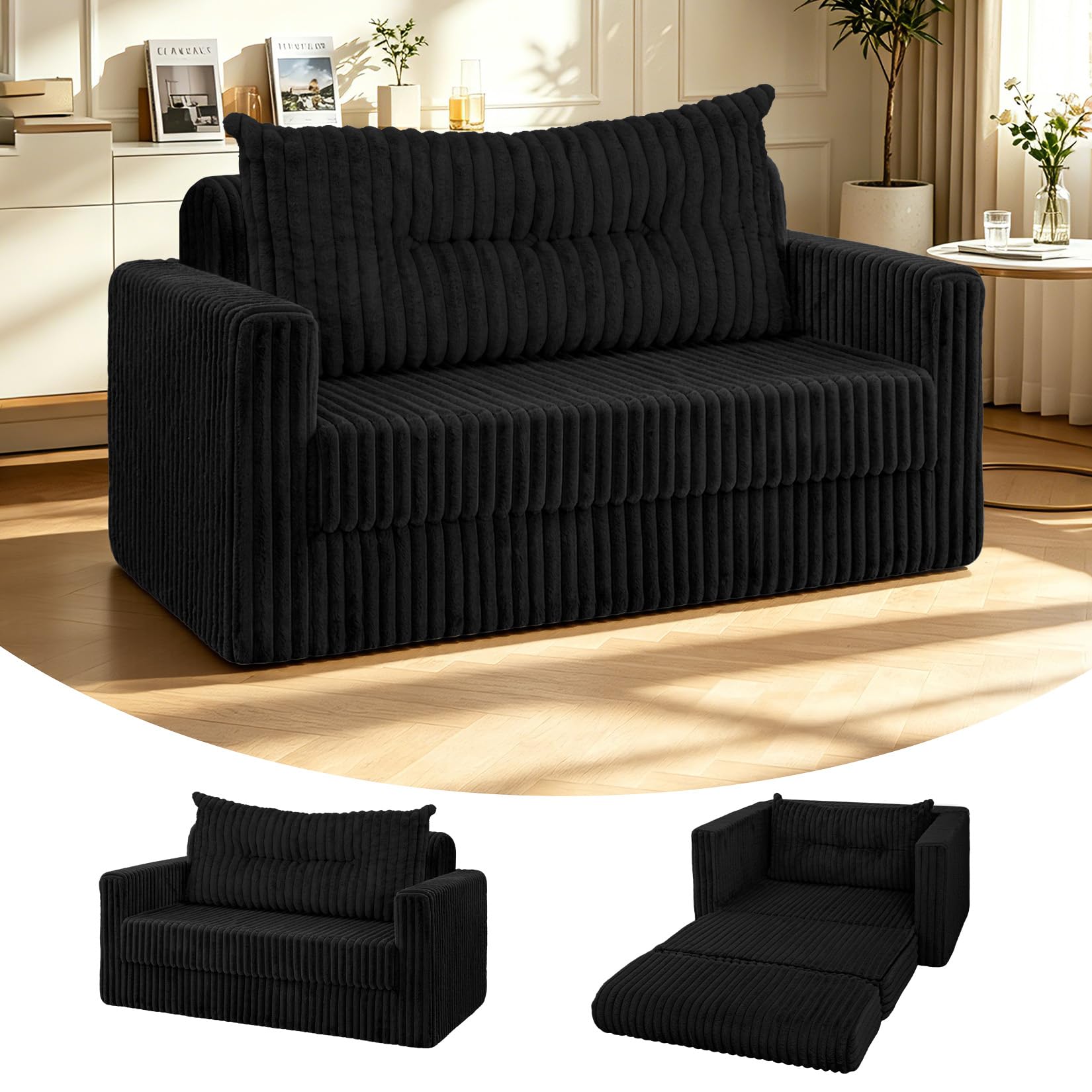 HABUTWAY 41.3" Loveseat Boneless Couch,4-in-1 Convertible Sofa Bed