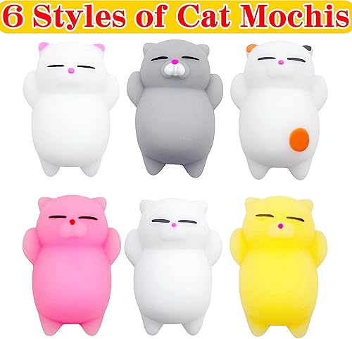 Miniatura 2 de 6 piezas de juguetes squishy de gato Mochi para obsequios de fiestas infantiles, animales kawaii squishies, juguetes mini Mochi sensoriales para