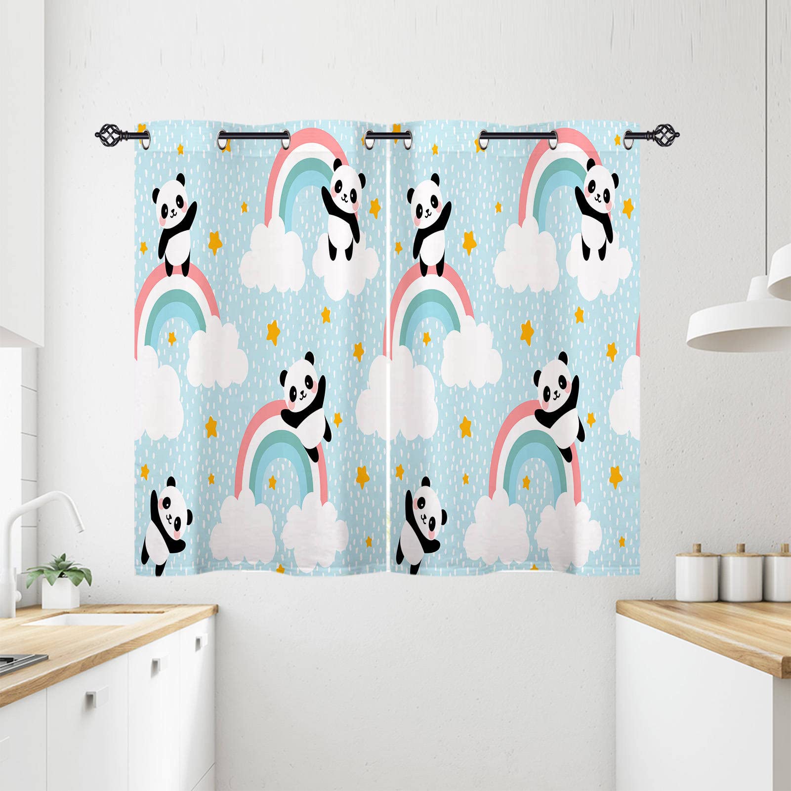 ANHOPE Panda Curtains Eyelet 80% Blackout Room Darkening Curtains Cartoon Animal Panda Bear Print Pattern Thermal Light Blocking Window Drapes for Kids Bedroom Living Room 28 x 54 Inch Drop 2 Panels