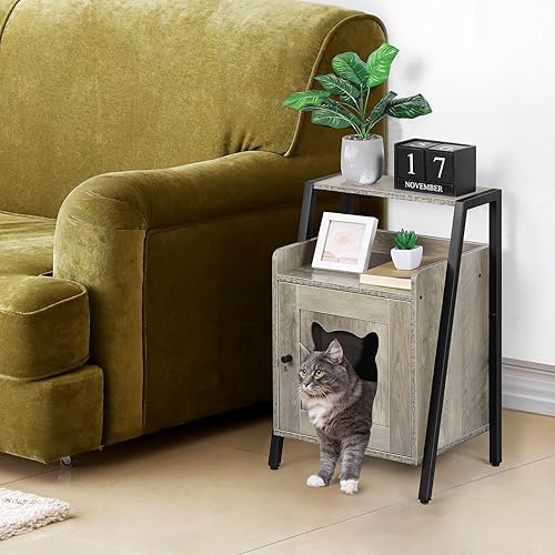 Miniatura 7 de melos Caja de arena para gatos, muebles de cama ocultos para gatos, casa de mascotas y mesa auxiliar para baño de gatos, sala de estar, dormitorio,