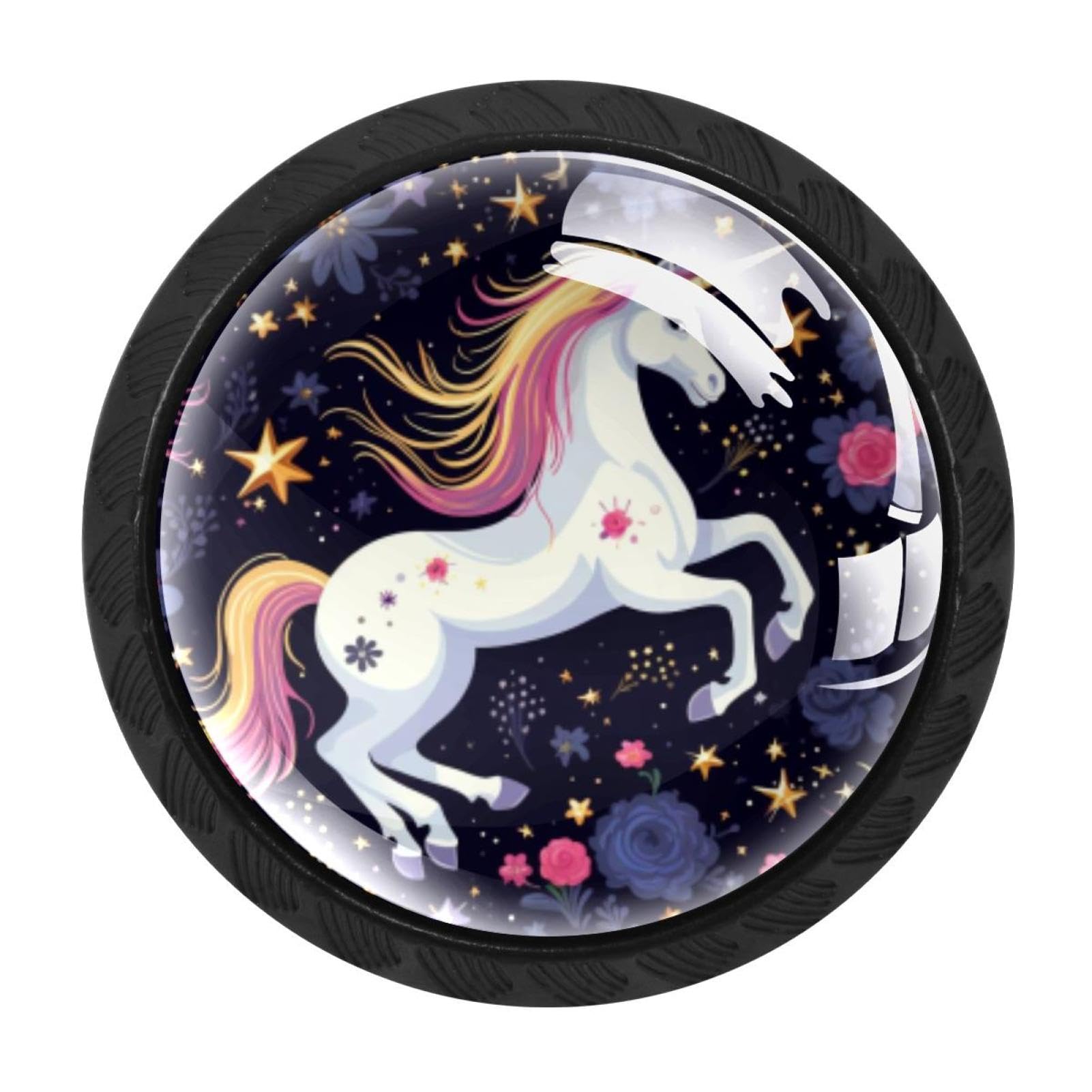 Chenzzzz Multicolored 19 4 Pack Black Starry Unicorn Cabinet Pulls With Screws, Kitchen Cabinet Knobs Hardware
