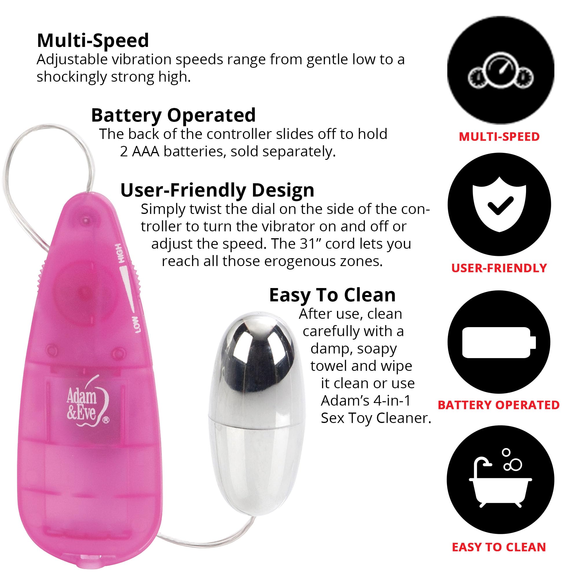 Amazon.com: Adam & Eve Vibrating Silver Bullet 2.0, Adjustable Speed  Powerful Bullet Vibrator, Stronger Vibration, Multi Speed Control for  Clitoral & Vaginal Stimulation, 31" Cord, Battery Operated : Health &  Household