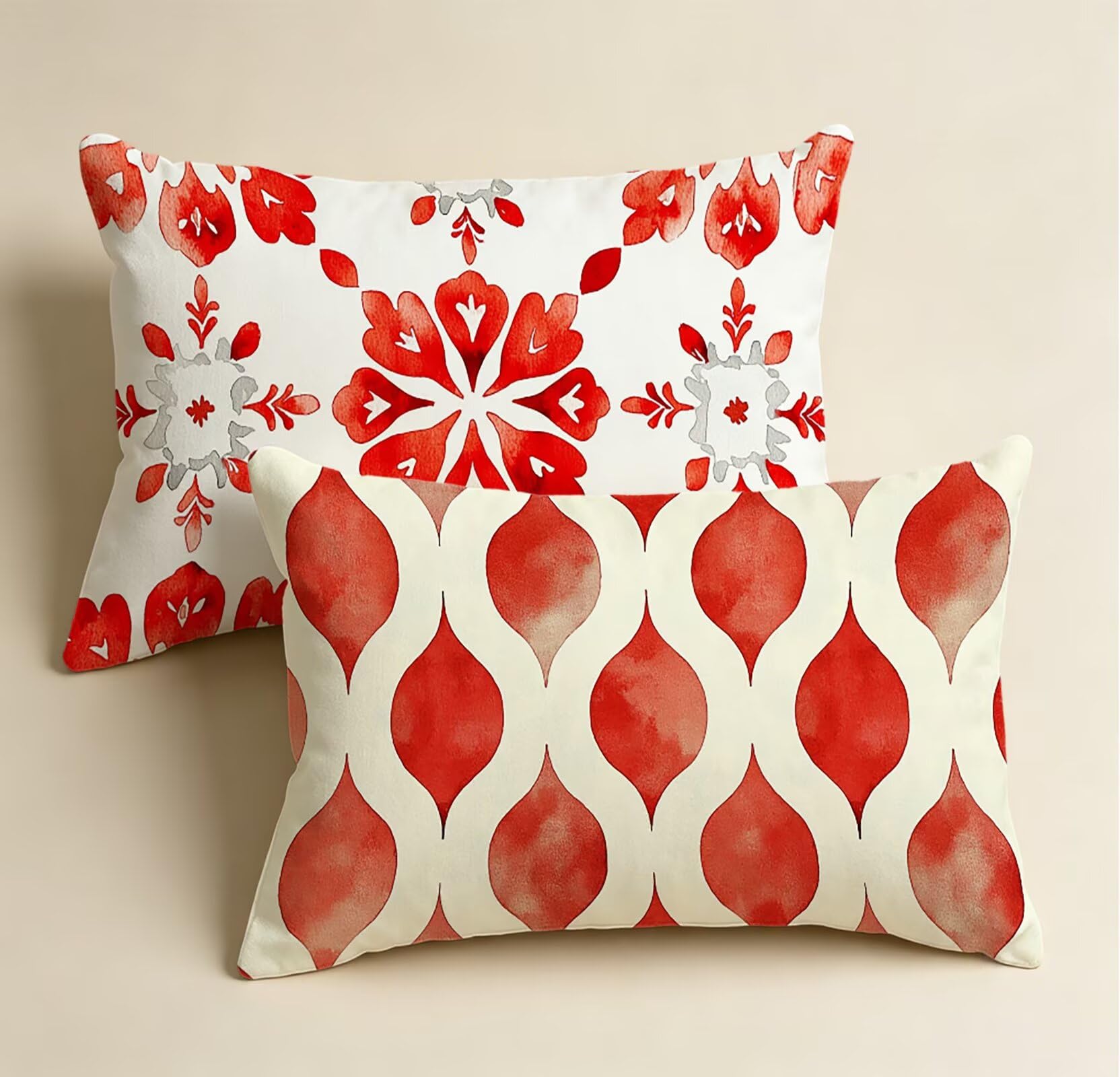 Rot Kissenbezug 60x80 Geometrie Kopfkissenbezug 2er Set,Wohnaccessoires & Deko,Weich und Atmungsaktiv Samt Stoff mit Verstecktem Reißverschluss für Bett Sofa Kissen Dekokissen-85755