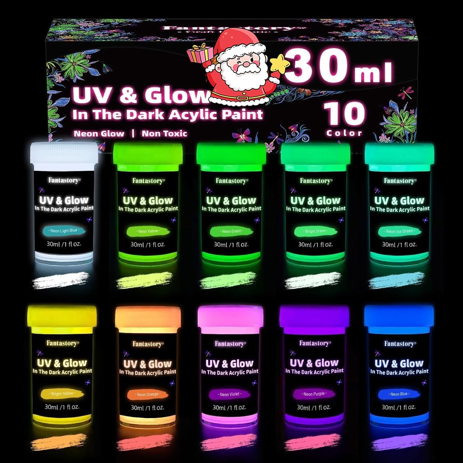 fantastory Glow In The Dark Paint, 30ml/1oz Neon Glow Acrylic Paints