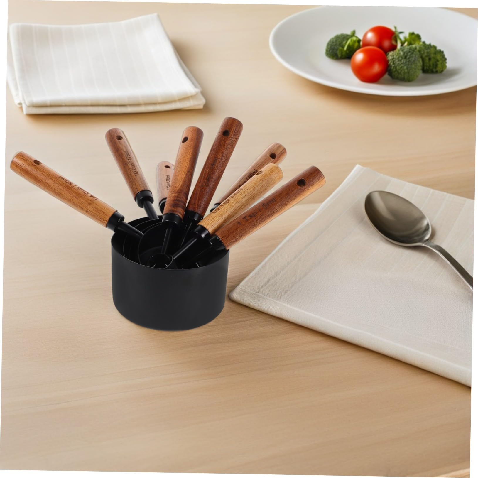 8 Pièces Cuillères Doseuses Inox Manches Tasses à Mesurer pour Ingrédients Secs et Outil Cuisine Pâtisserie Pratique et Élégant Noir