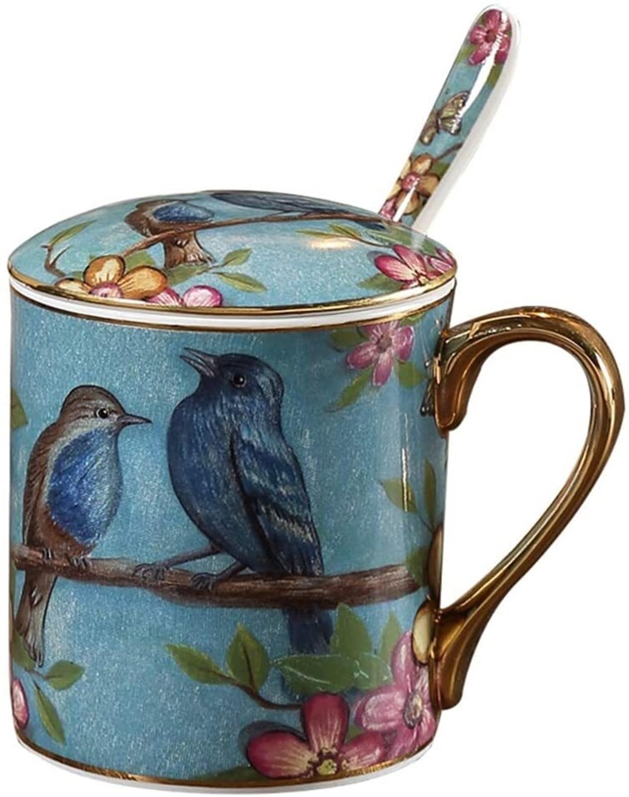 YNIYUJKL European-Style Household Large-Capacity Mug With Lid Spoon Creative Ceramic Cup Office Bone China Drinking Cup Breakfast Cup Coffee Pot