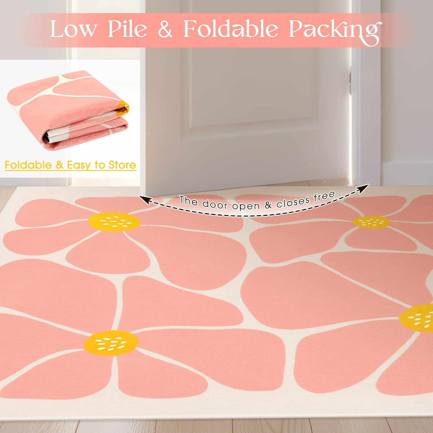 Boao Boho Floral Area Rug Flower Living Room Rugs 4 x 6 ft Washable Soft Area Carpet with Non-Slip for Bedroom Office Home Decor