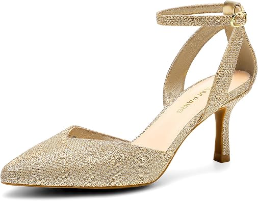 DREAM PAIRS Pointed Closed Toe Kitten Heels Stiletto Ankle Strap Womens Pumps Shoes for Women Wedding Party Dress Sandals
