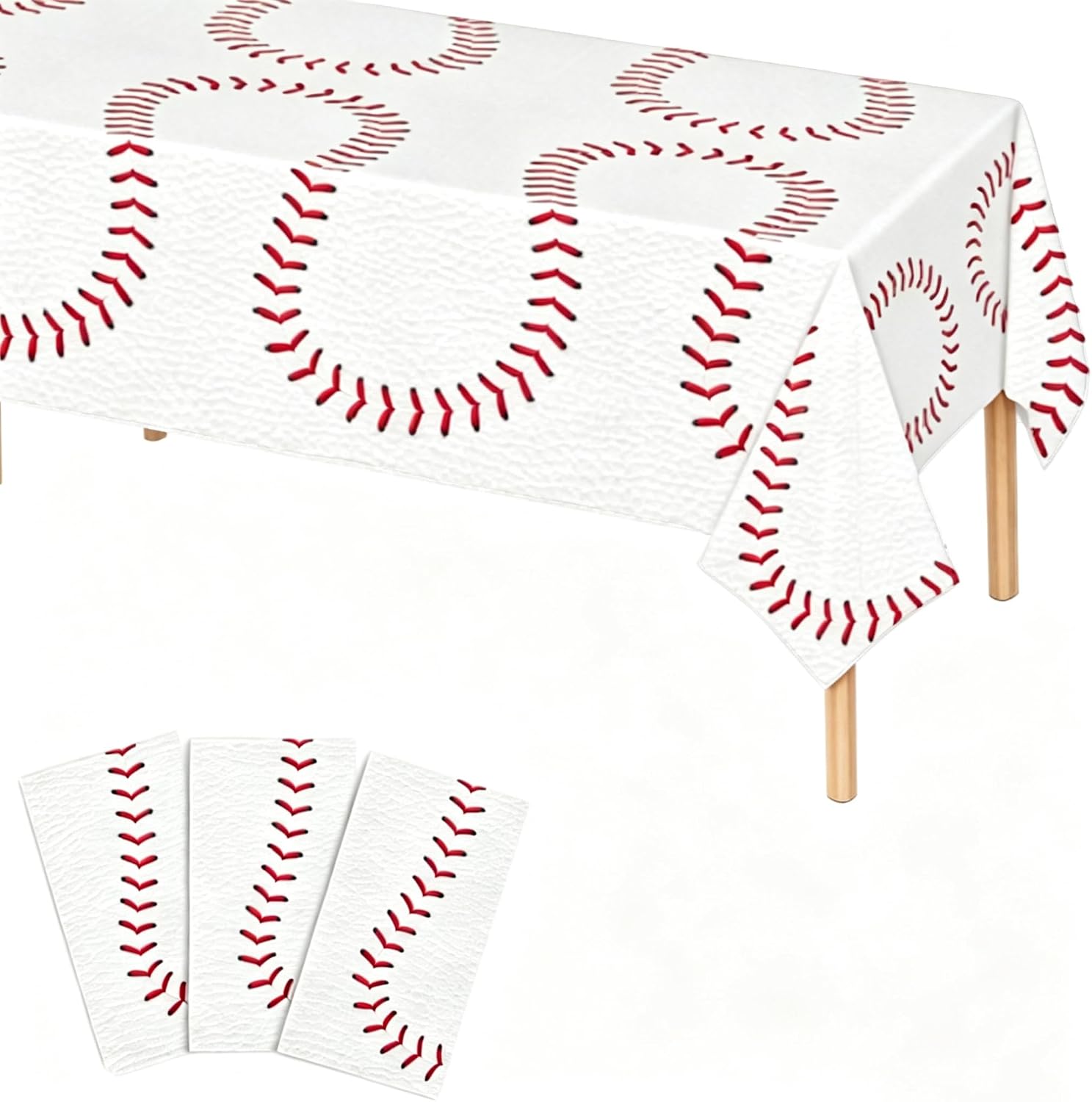 3 Pack Baseball Party Tablecloth Rectangular Disposable Table Covers