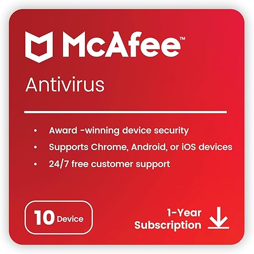McAfee Antivirus 2024 | 10 Devices, 1 Year | Antivirus Internet Security Software | Email Delivery