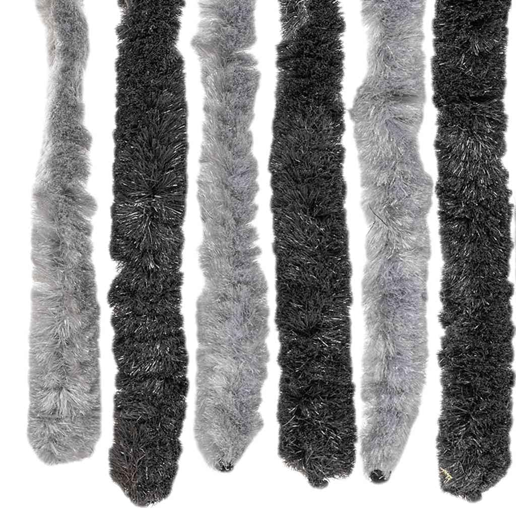 Rideau anti-mouches en chenille chenille gris et noir 56 x 200 cm - Rideau moustiquaire de porte en chenille polypropylène doux - Silencieux et sûr pour la maison, le camping-car ou la caravane