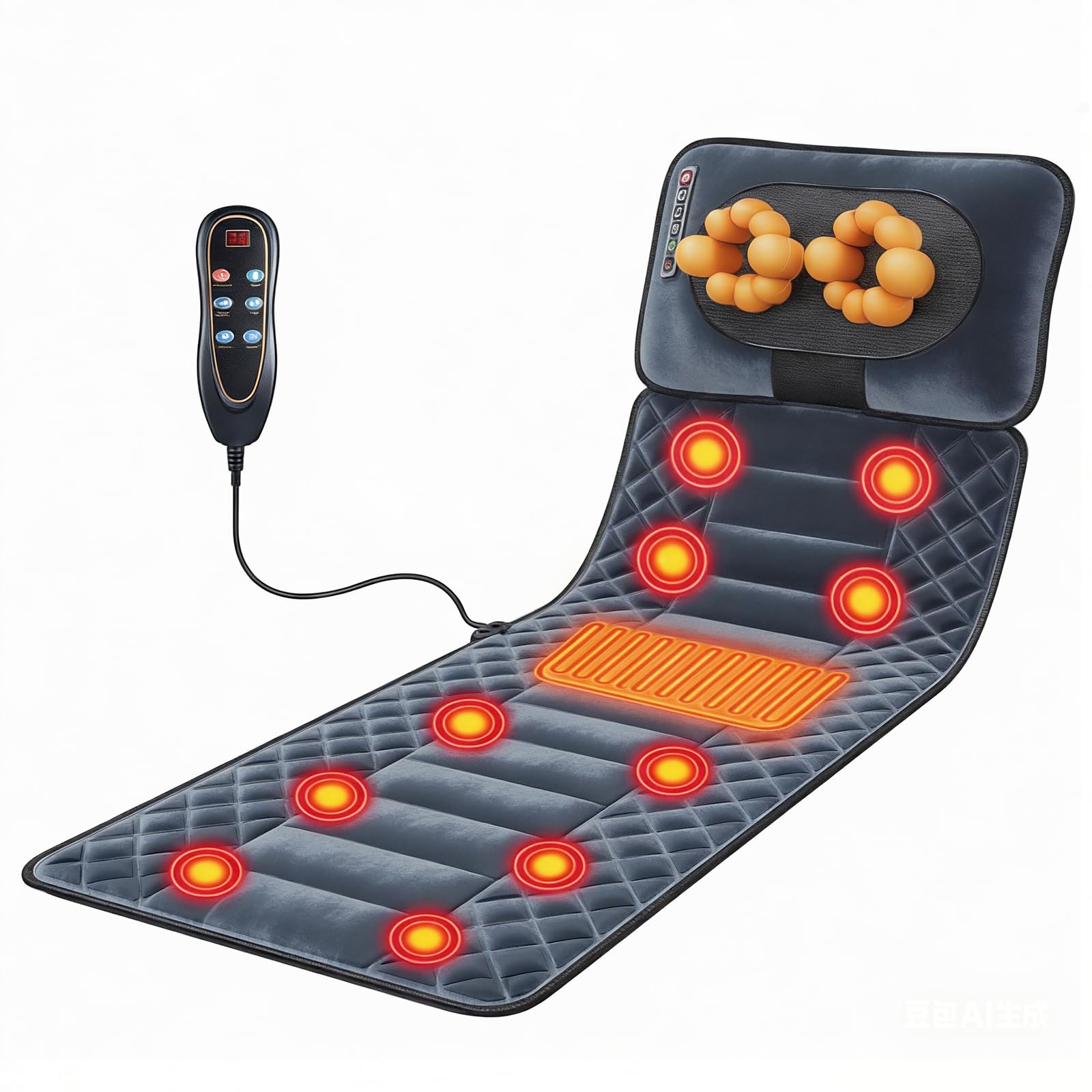 Beheizte Massagematte, Ganzkörper-Massagematratze mit Nackenmassagekissen, 10 Vibrationsmotoren, 9 Modi, 9 Intensitätsstufen, Timer, lindert Rückenschmerzen, Massage-Matratze, Geschenk für Frauen und