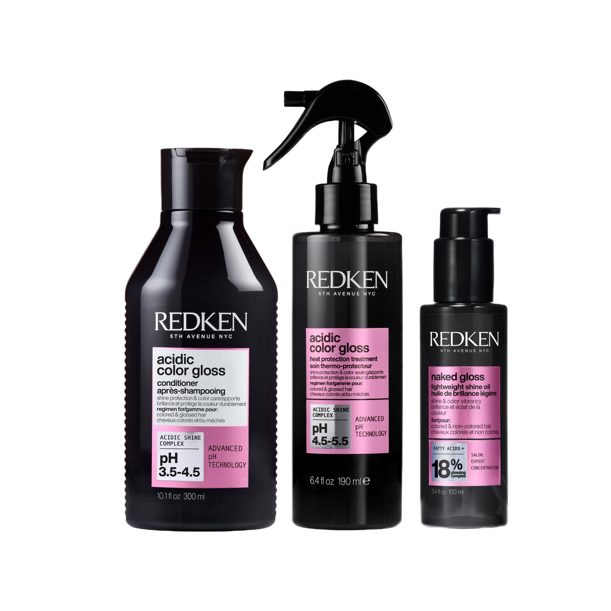 REDKEN - Routine Protectrice - Après-Shampoing + Soin Sans Rinçage + Huile - Prolonge et Sublime la Couleur - Brillance et Hydratation - Formule au pH Acide - Sans Sulfates - Acidic Color Gloss