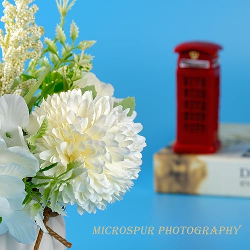 Miniatura 6 de Flores artificiales en maceta blancas, pequeño jarrón de cerámica falsas, decoración de escritorio para interiores para el hogar y la oficina,