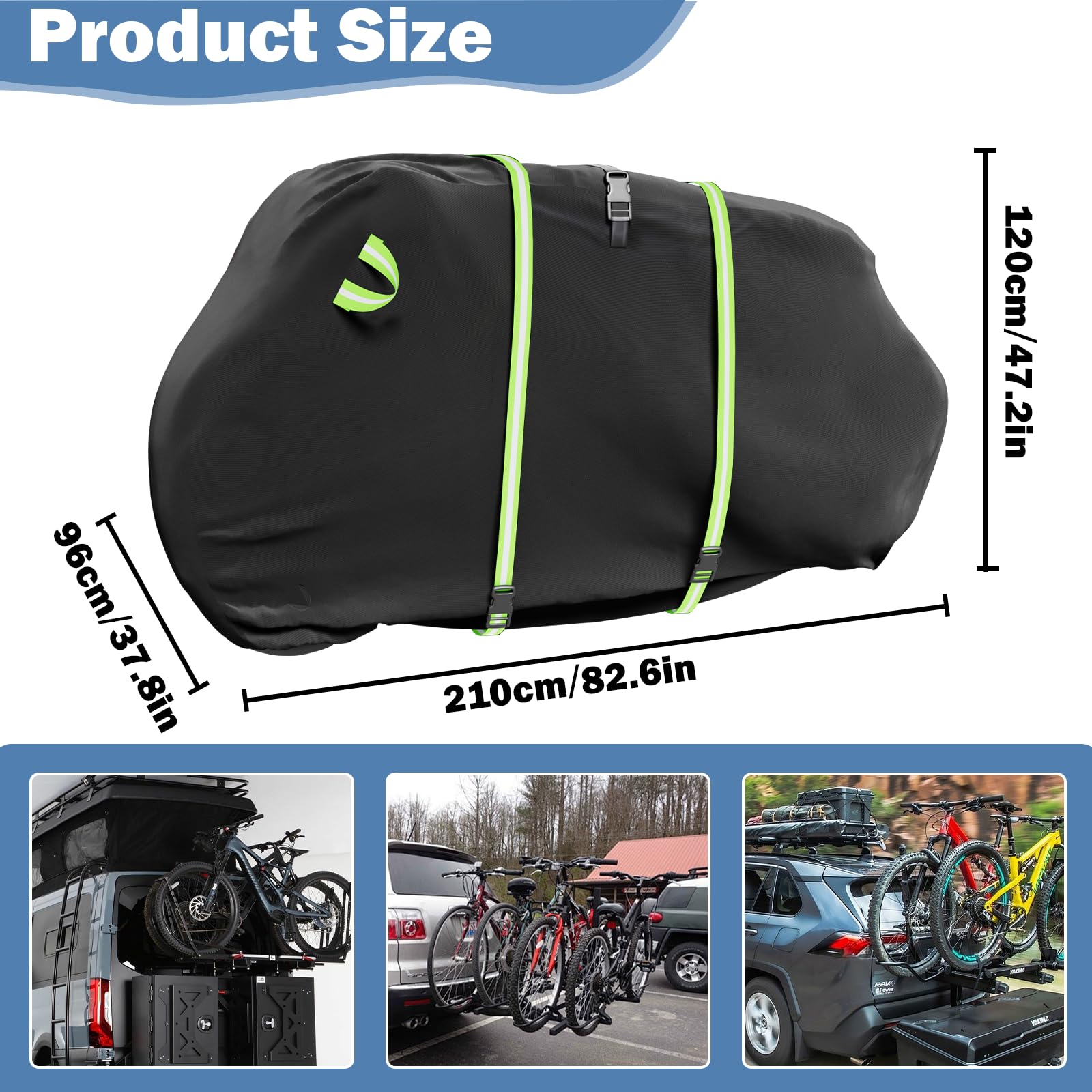 Funda para bicicleta para transporte de 2 bicicletas, 600D para 2 bicicletas en el portabicicletas trasero, impermeable y resistente al viento, para 2 bicicletas en enganche de viaje
