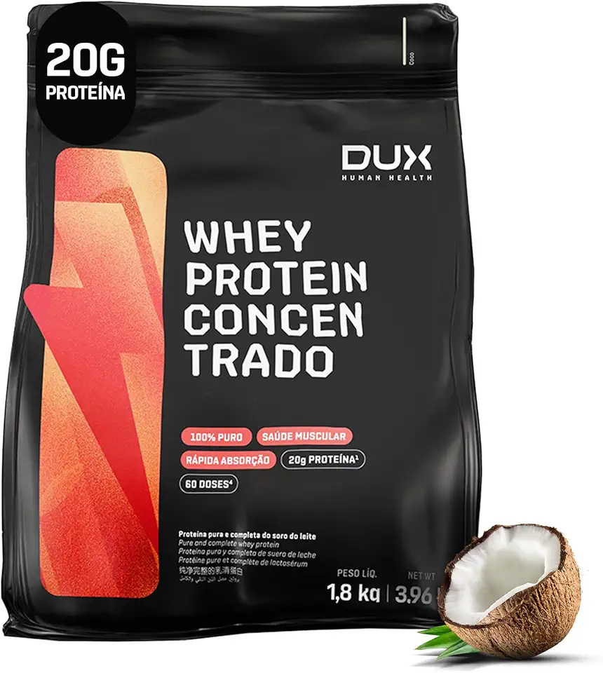 Whey Protein Concentrado Coco Refil 1.8kg – Contribui Para o Ganho Muscular Hipertrofia – Dux Human Health