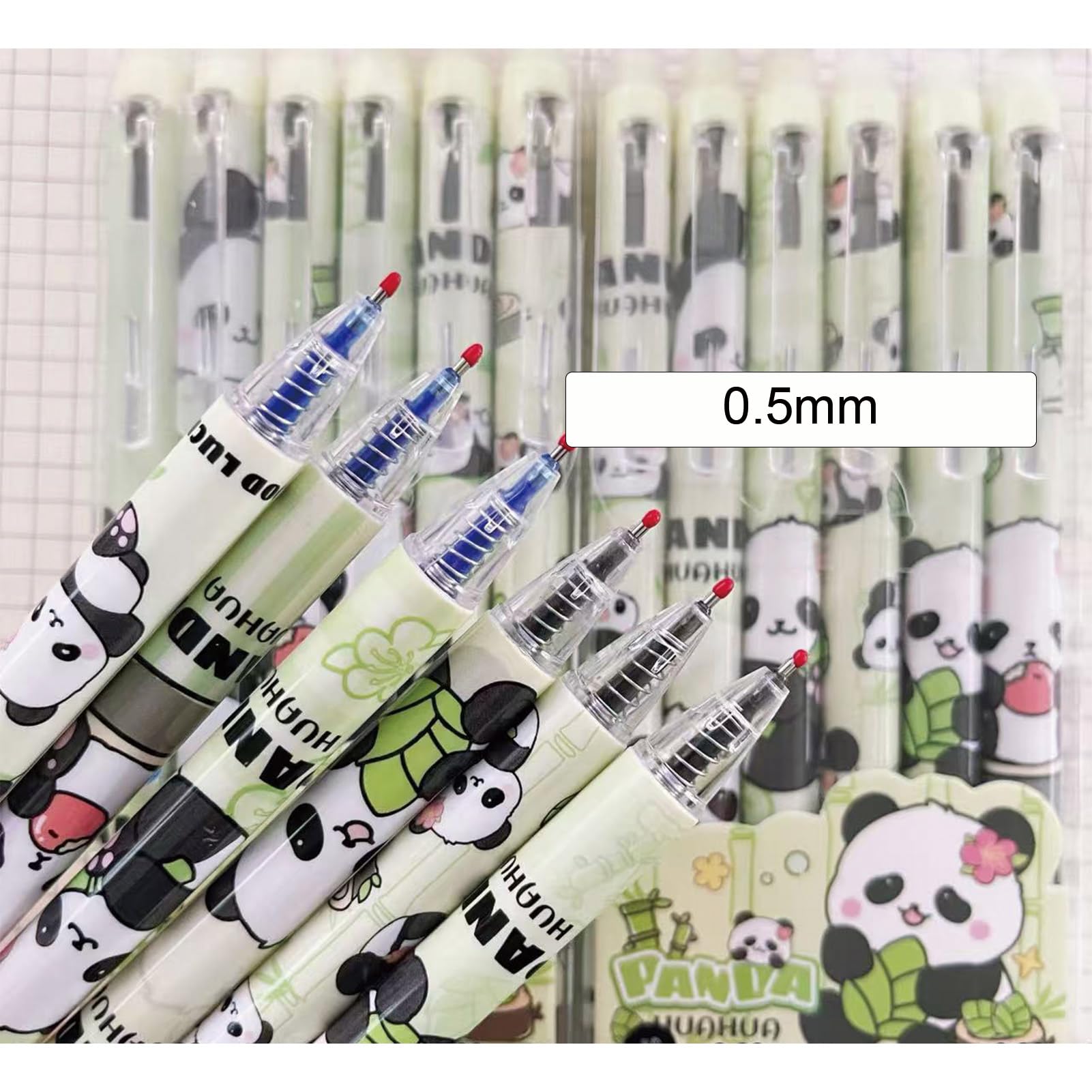 6 szt. urocza panda, wymazywalne, kreskówka, chowany długopis, 0,5 mm, czarny atrament, gładkie pisanie, wymazywalny długopis żelowy, dla kobiet, mężczyzn, chłopców, dziewcząt, artykuły